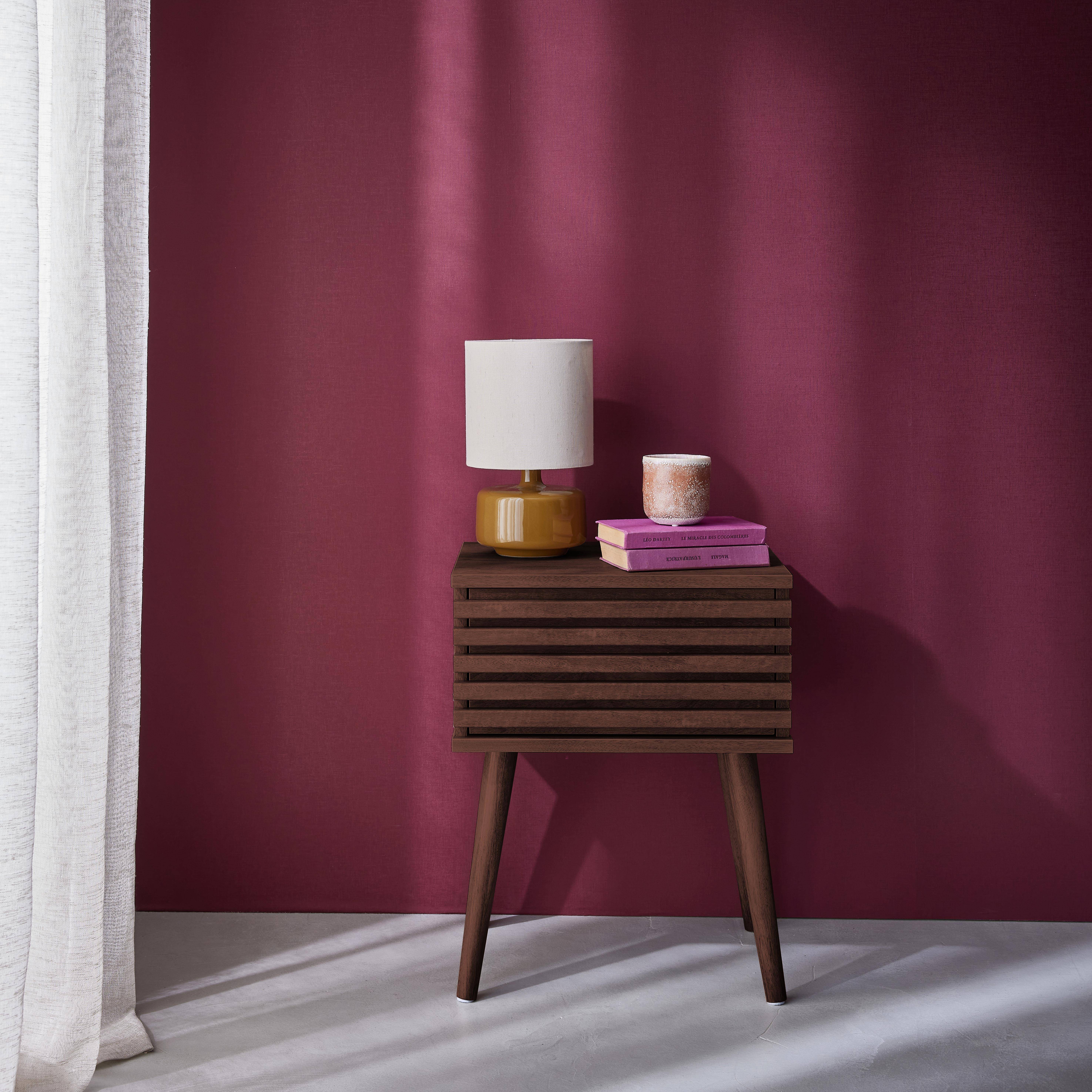 Table de chevet style scandinave décor bois couleur noyer avec tiroir rainuré et pieds compas,sweeek,Photo2