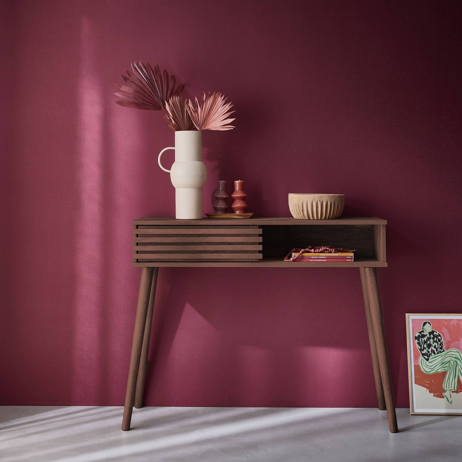 Console Design Scandinave Effet Frêne - Longueur 110 Cm, Avec étagère, Style épuré Et Pieds Fins, Pour Salon Ou Entrée - 5