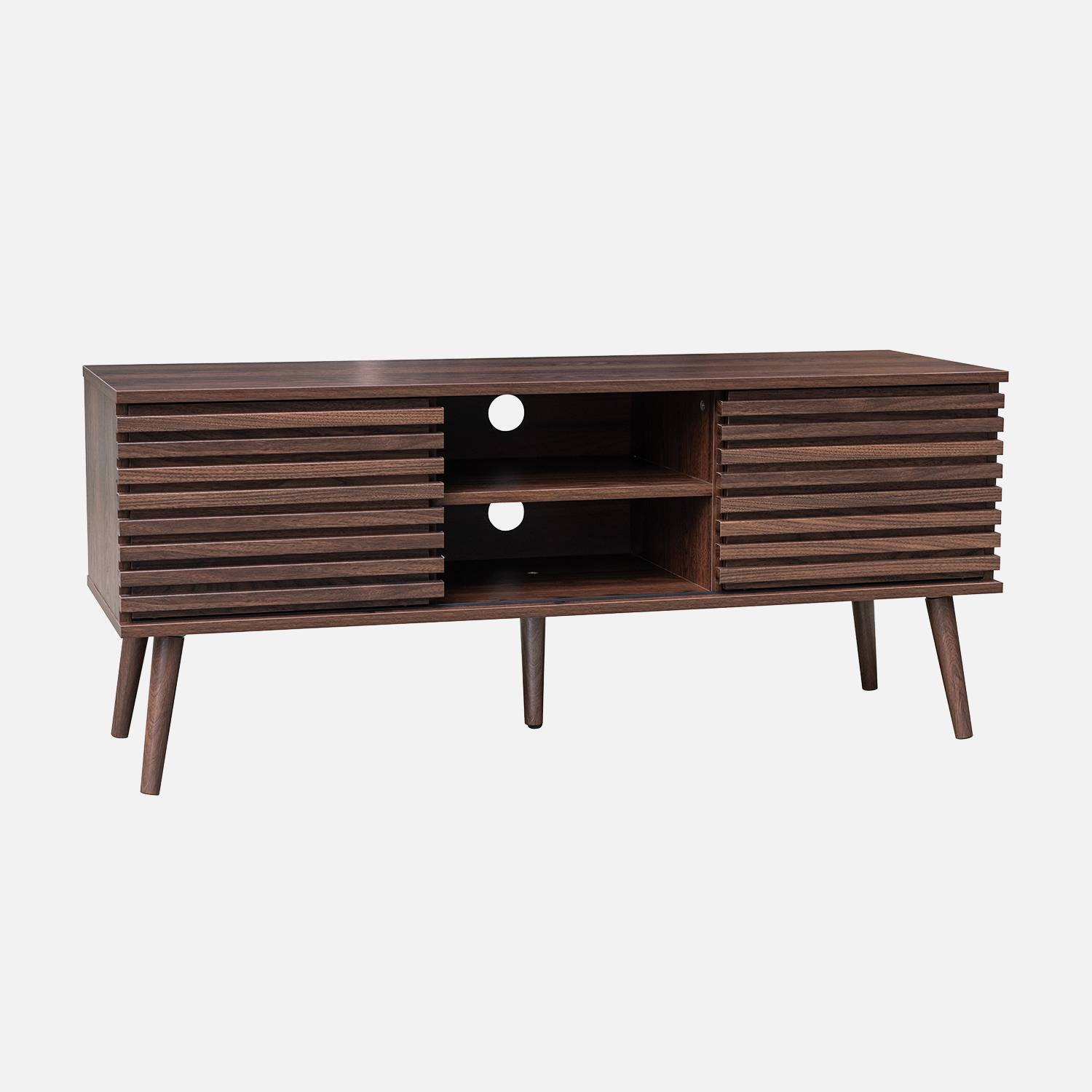 2-door TV stand with grooved wood effect, Walnut