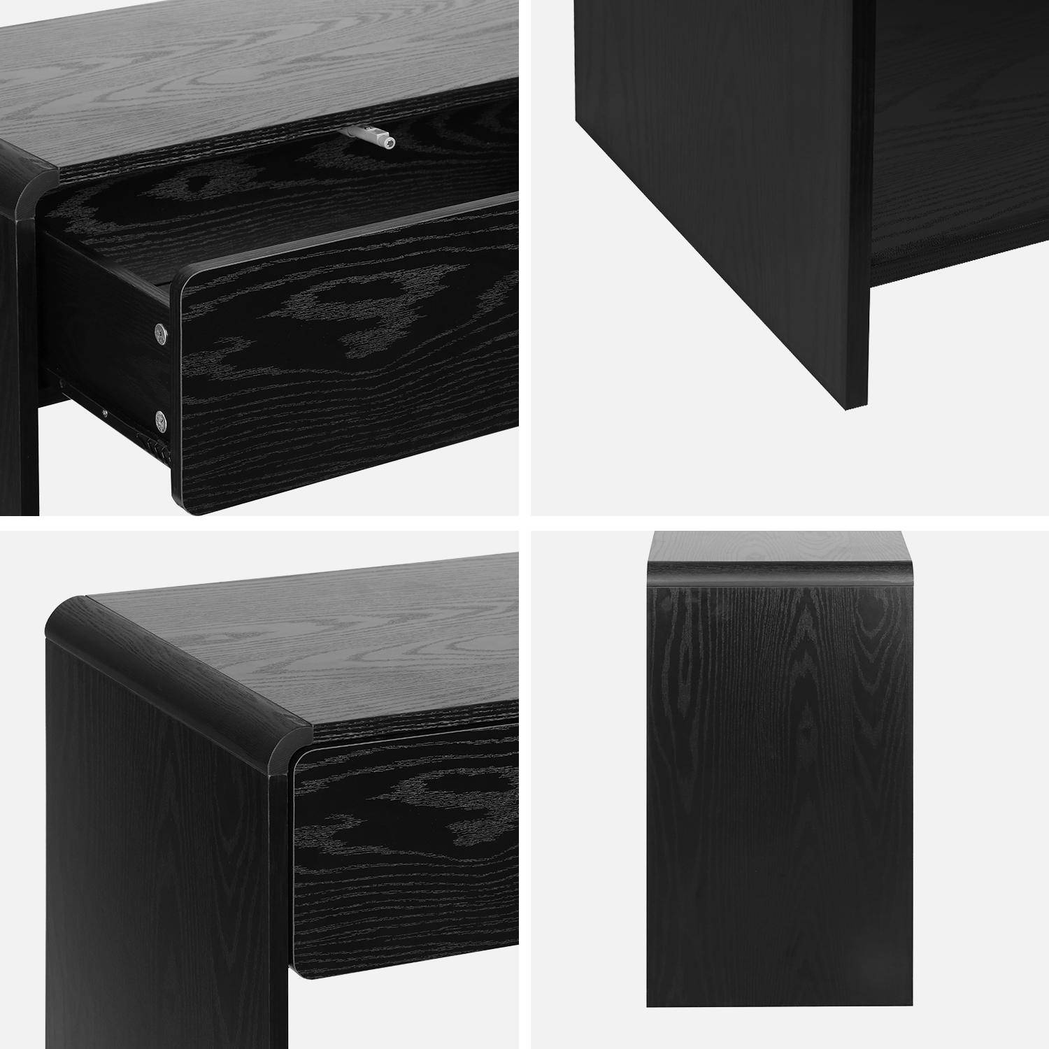 Consolle con 2 cassetti e 1 ripiano, effetto legno arrotondato, Milo, Nero, 120x40x70 cm Photo7