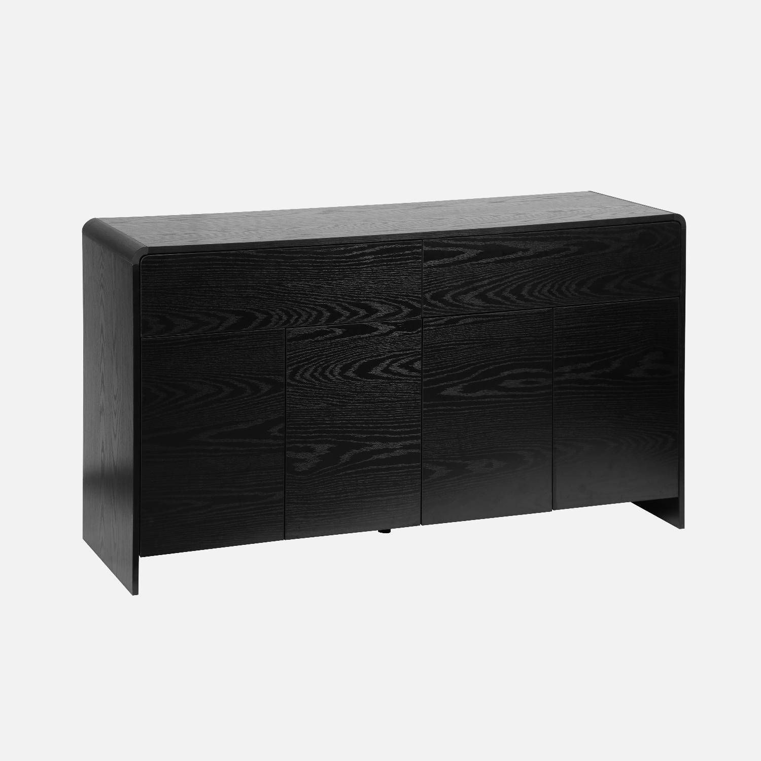 Sideboard mit 2 Schubladen und 4 Türen in schwarzer Holzoptik abgerundet - Milo Photo5
