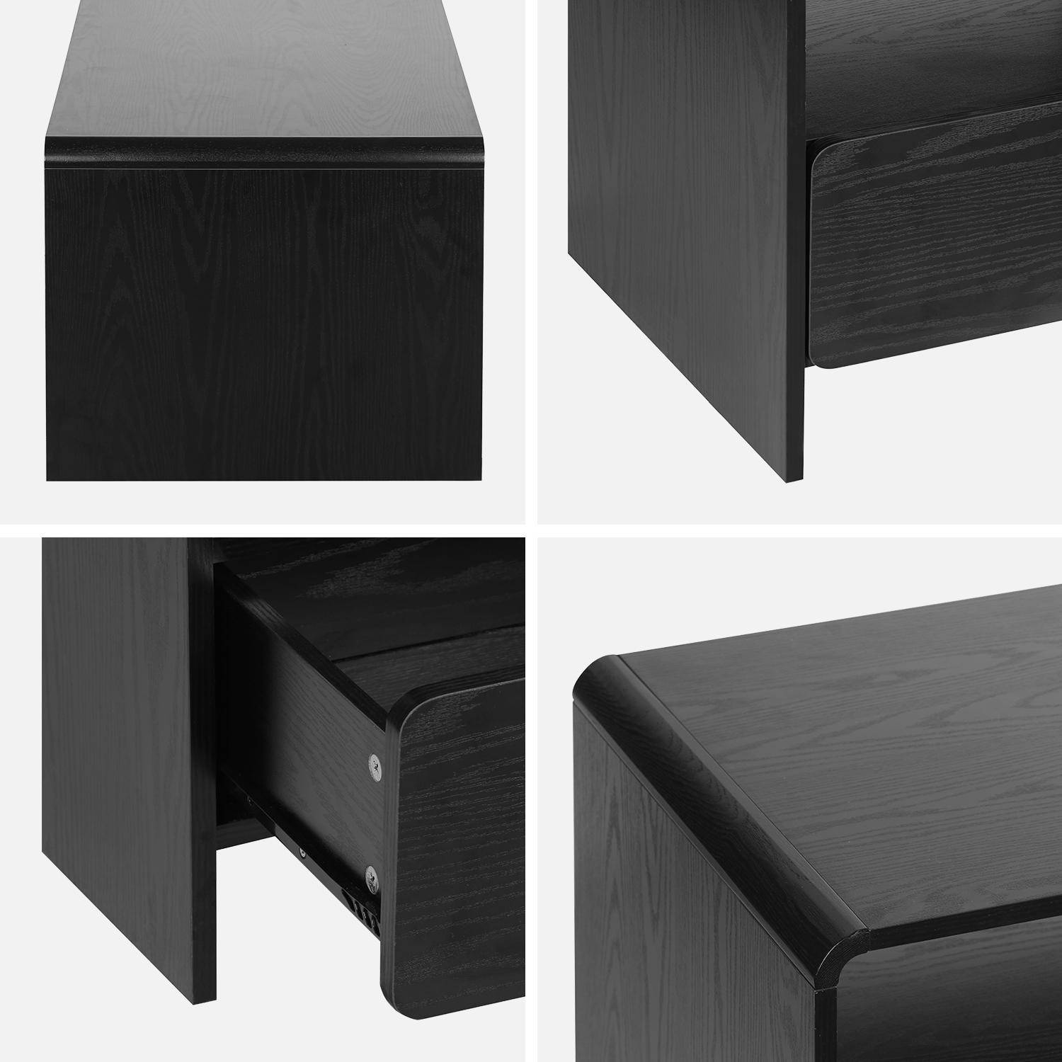 110cm TV unit rounded wood effect 2 drawers , Milo, Black, 110x55x45 cm Photo6