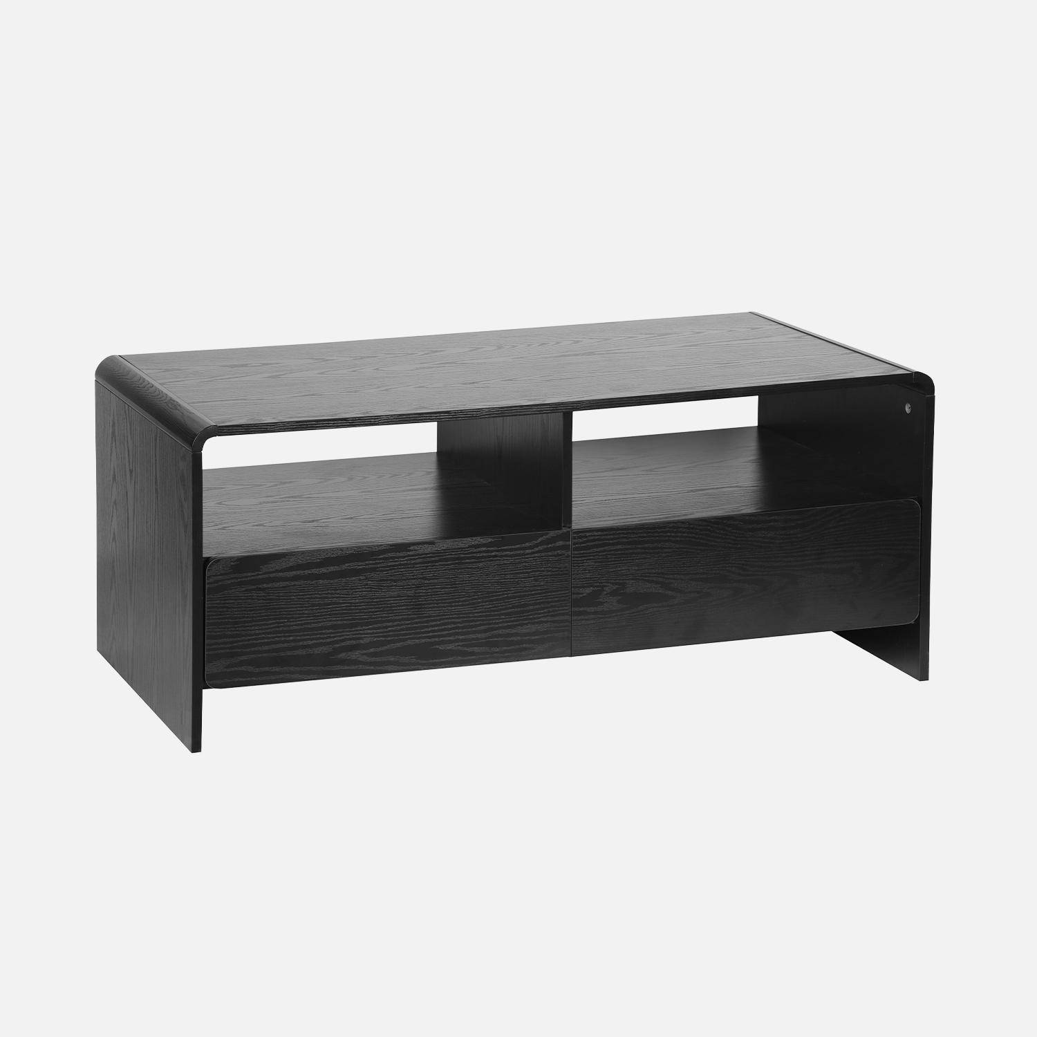 110cm TV unit rounded wood effect 2 drawers , Milo, Black, 110x55x45 cm Photo5