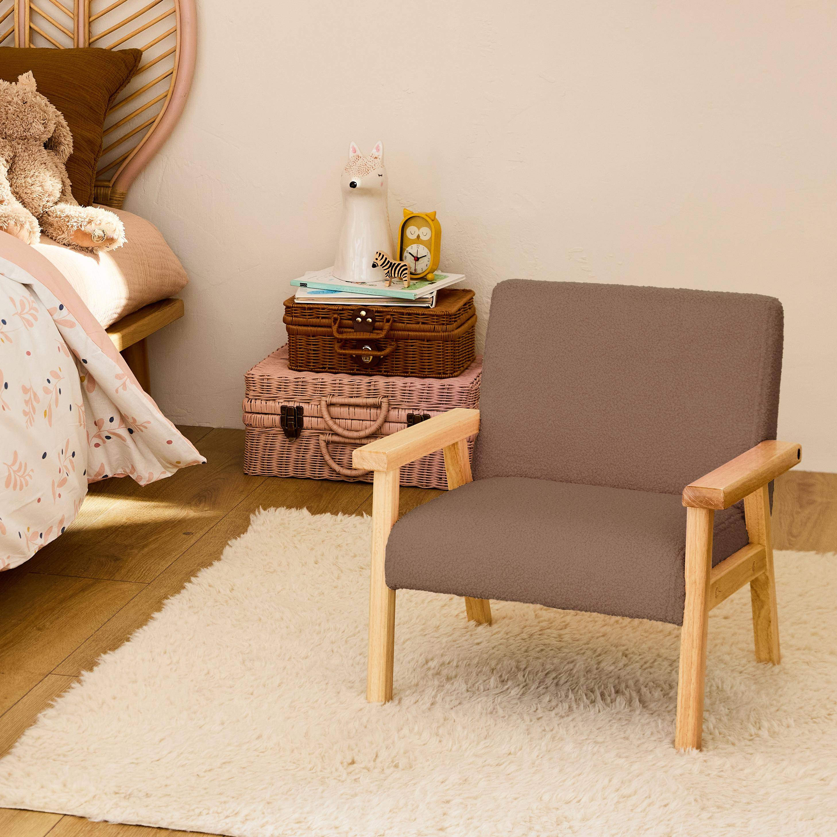 Kinderfauteuil in hout en taupe boucléstof, Isak, B 47 x D 43,5 x H 50cm Photo2