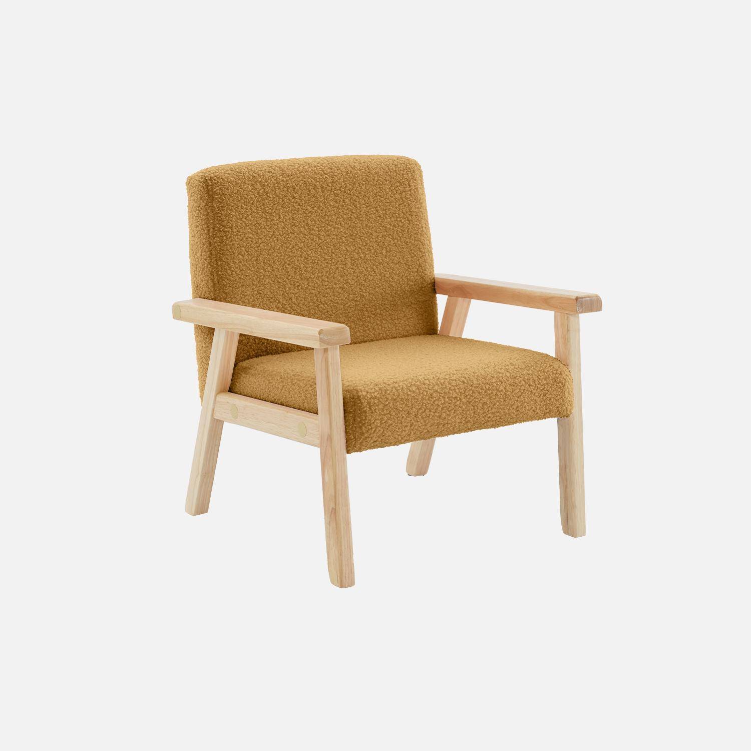 Kinderfauteuil in hout en gele boucléstof, Isak, B 47 x D 43,5 x H 50cm Photo3