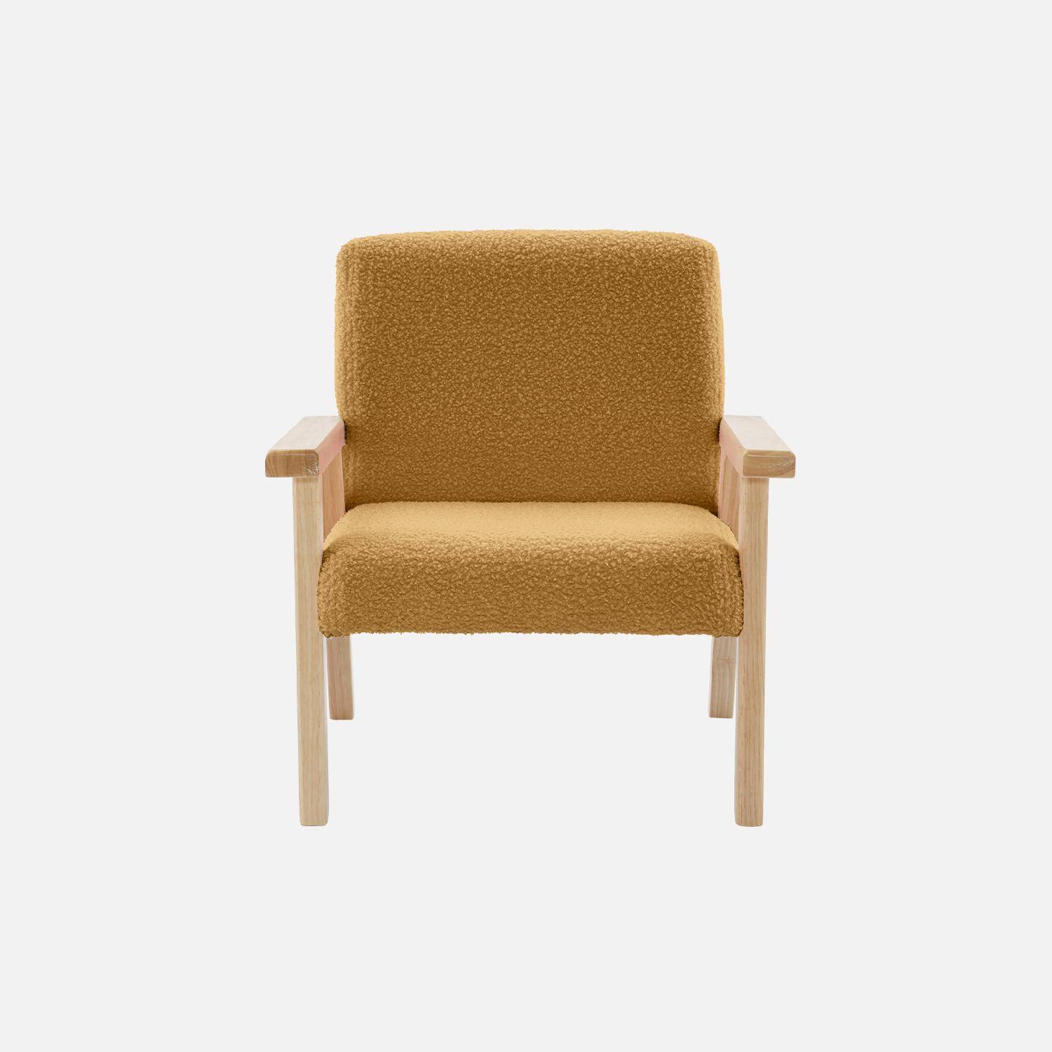 Kinderfauteuil in hout en gele boucléstof, Isak, B 47 x D 43,5 x H 50cm Photo4