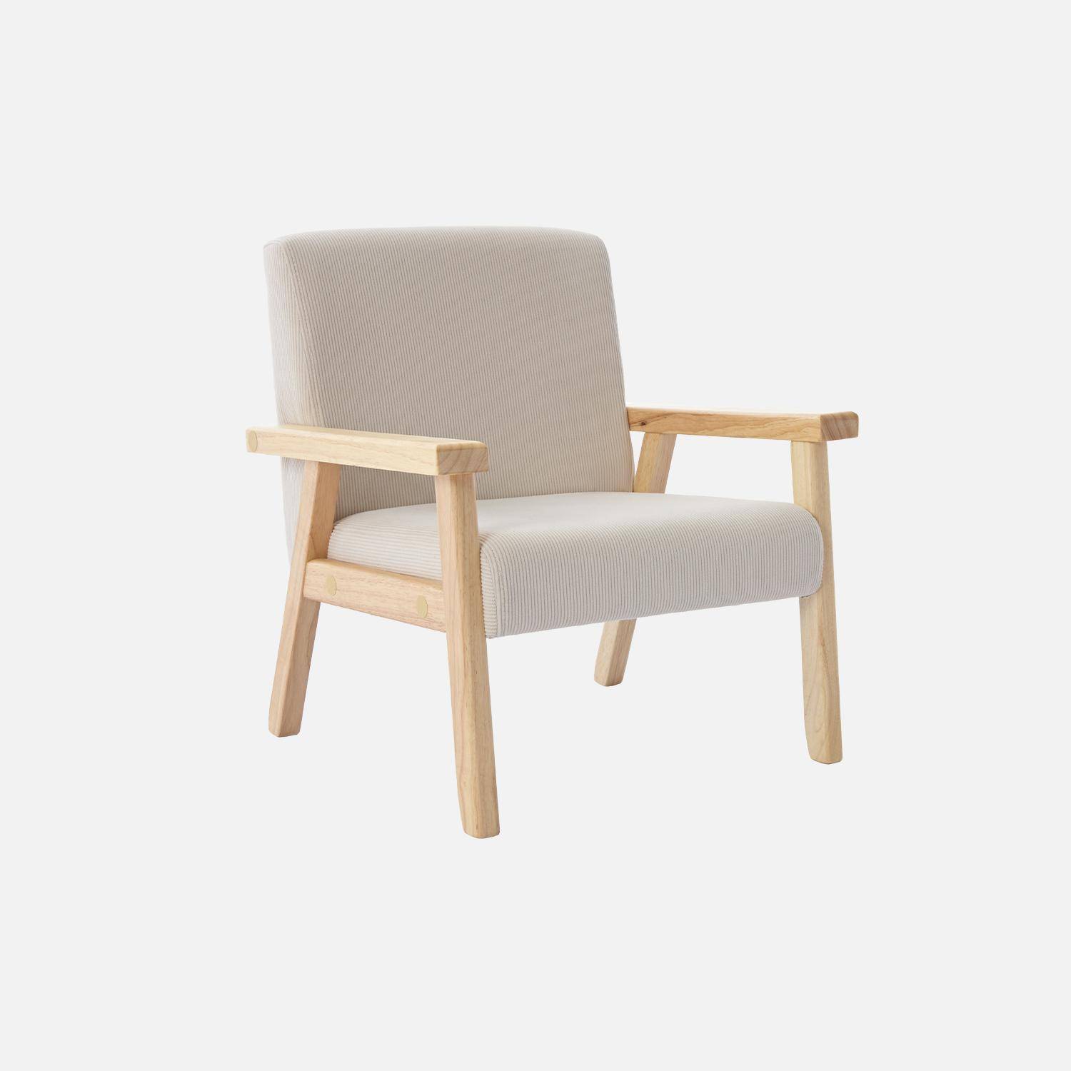 Fauteuil enfant en bois et velours côtelé beige, ISAK L 47 x P 43,5 x H 50cm Photo3