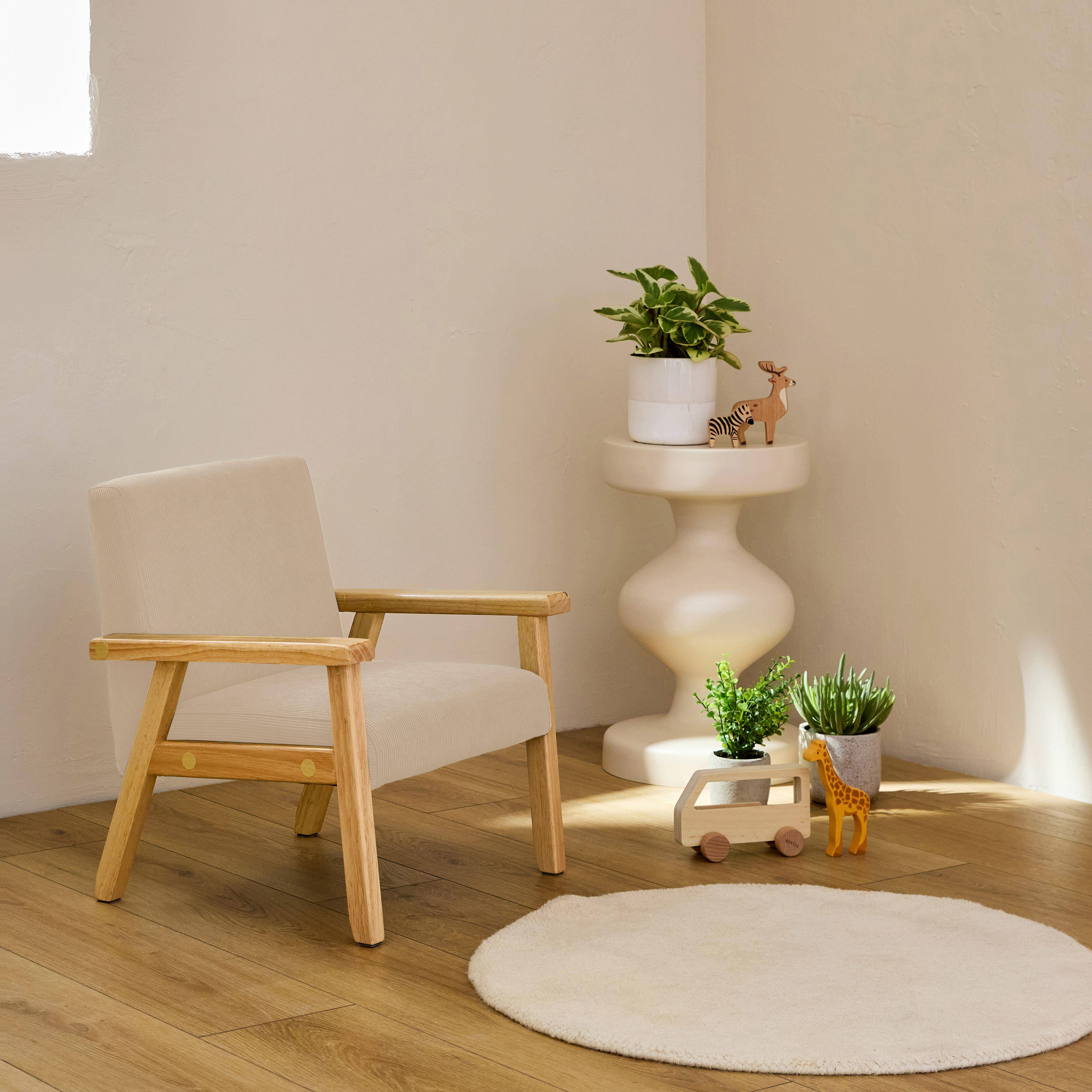 Fauteuil enfant en bois et velours côtelé beige, ISAK L 47 x P 43,5 x H 50cm Photo1