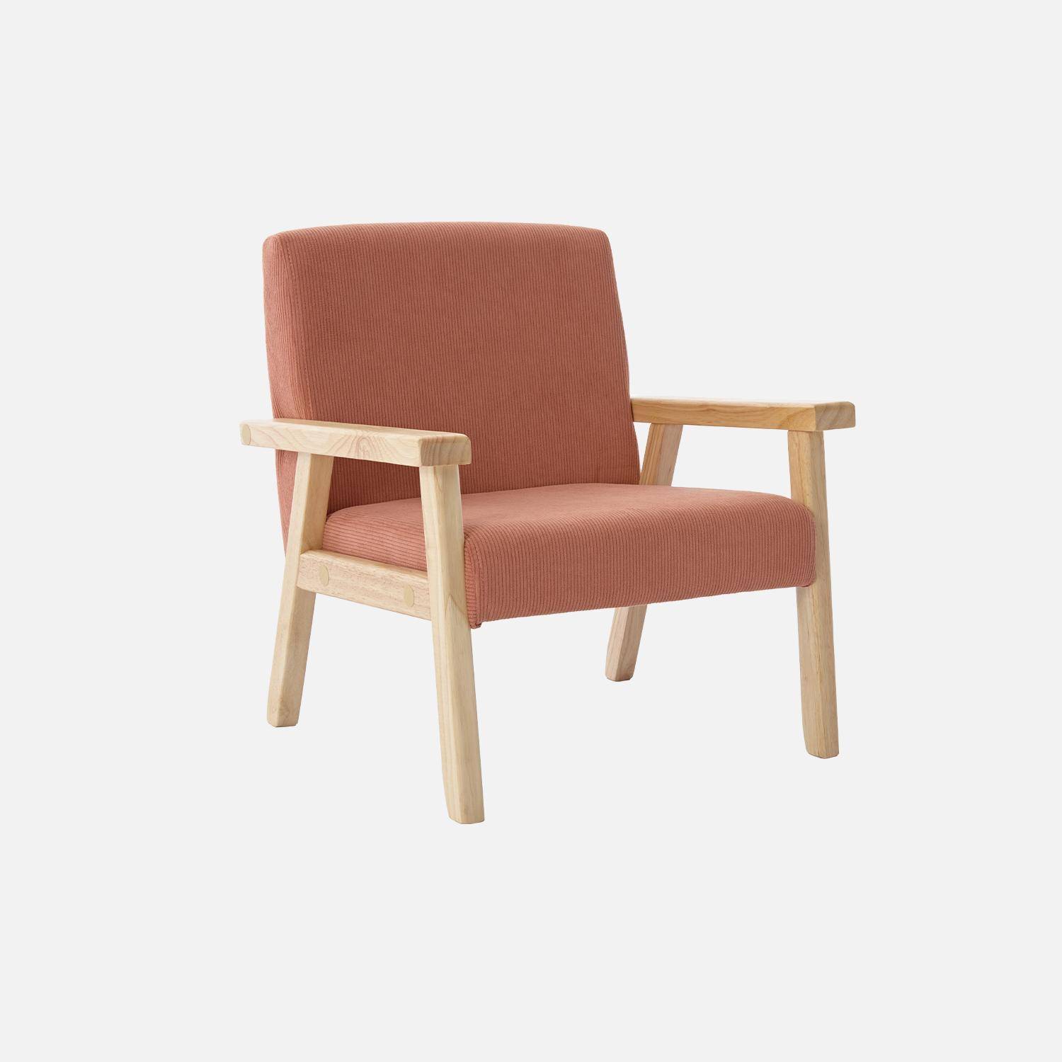 Fauteuil enfant en bois et velours côtelé terracotta, ISAK L 47 x P 43,5 x H 50cm Photo3