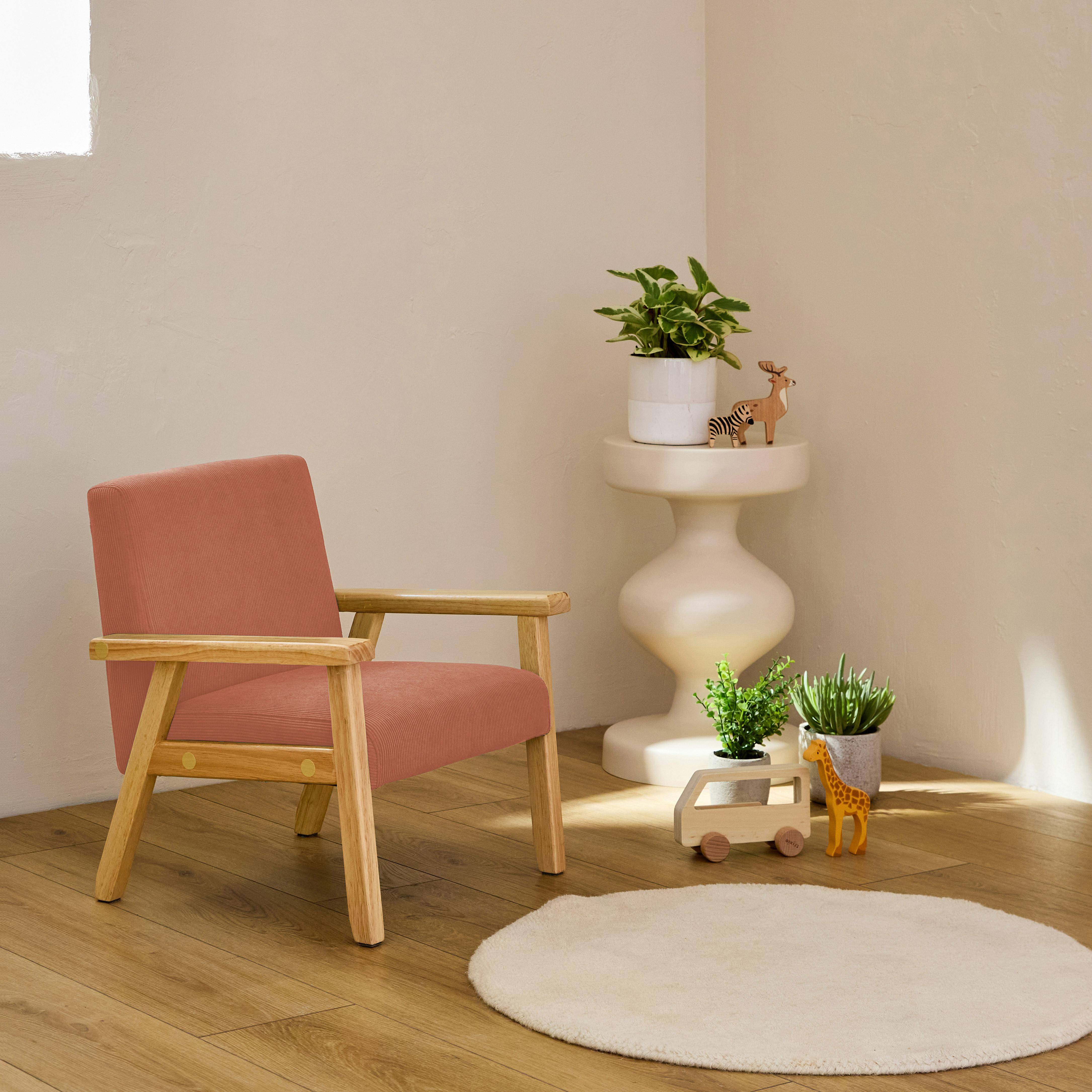 Fauteuil enfant en bois et velours côtelé terracotta, ISAK L 47 x P 43,5 x H 50cm Photo1