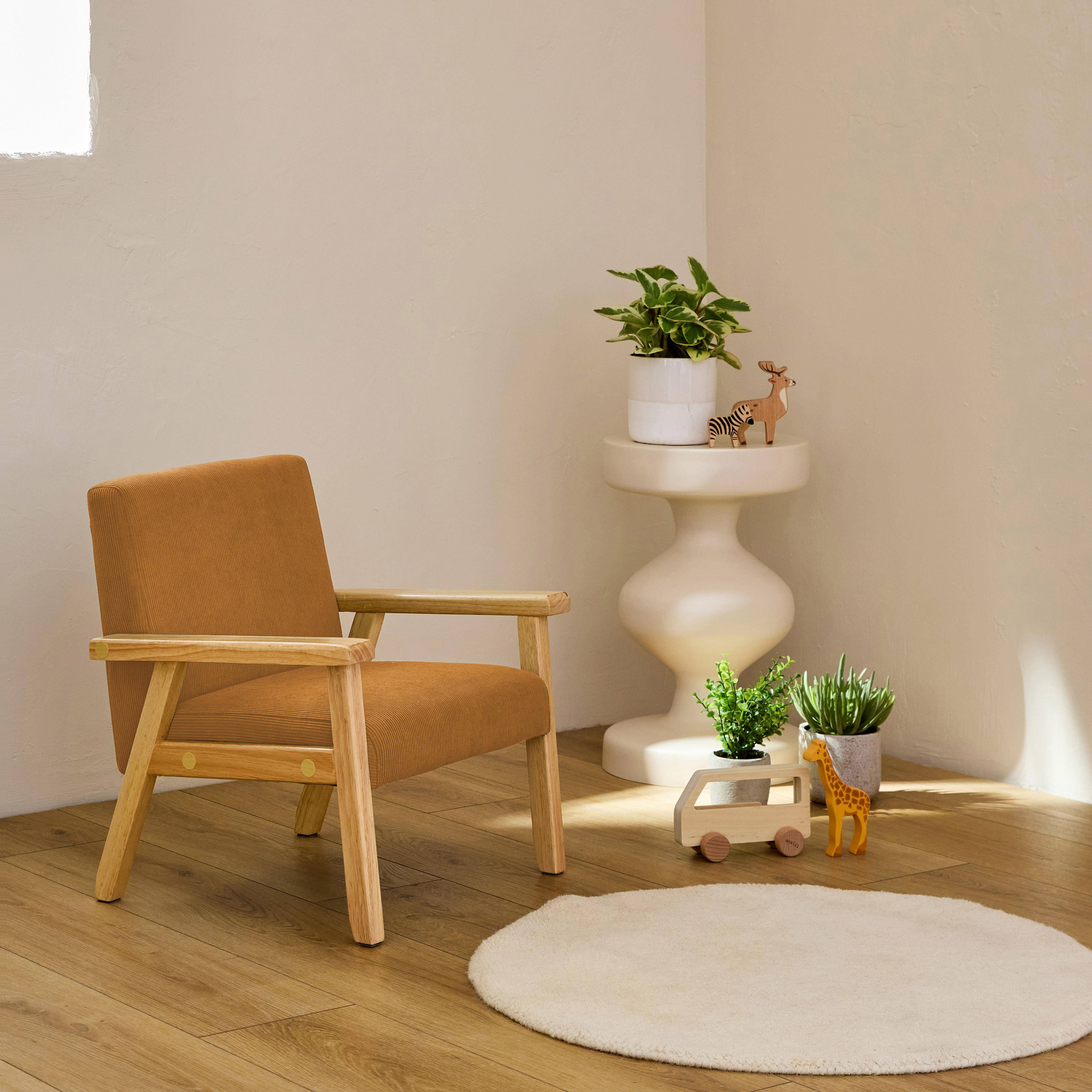 Fauteuil enfant en bois et velours côtelé jaune, ISAK L 47 x P 43,5 x H 50cm Photo1