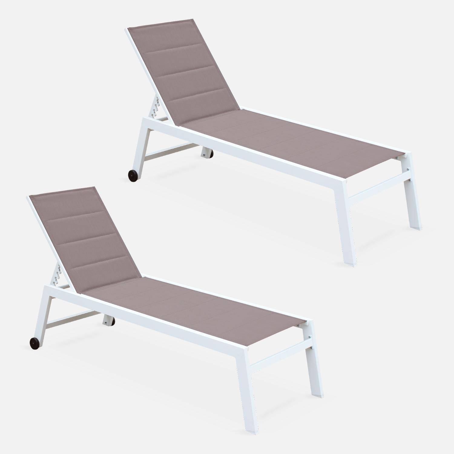 Pair of textilene and aluminium sun loungers, Solis x2, White, 202x65x43 cm Photo3