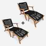 Lot de 2 fauteuils relax noirs en eucalyptus FSC, corde, avec repose-pieds  Photo1