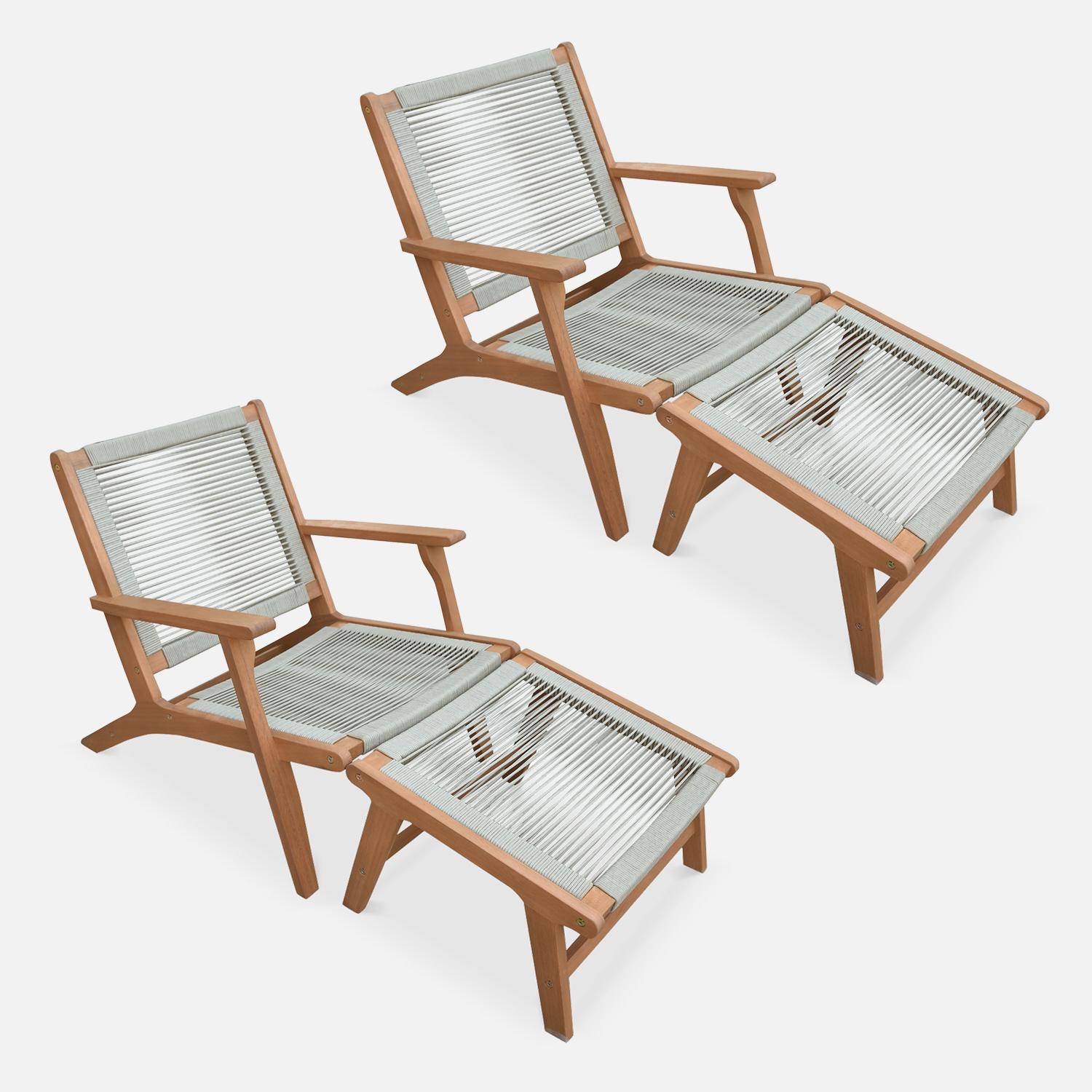 Lot de 2 fauteuils relax taupe en eucalyptus, corde, avec repose-pieds  Photo3