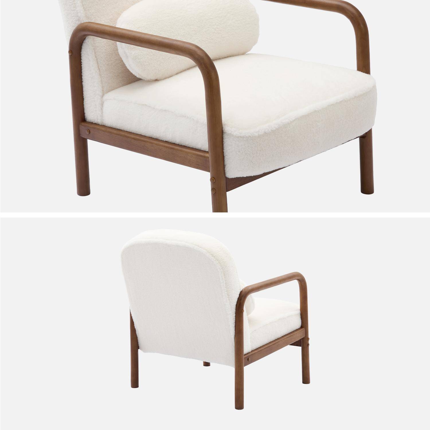 Fauteuil scandinave bois d'hévéa teinté noyer clair et tissu fausse fourrure,sweeek,Photo3