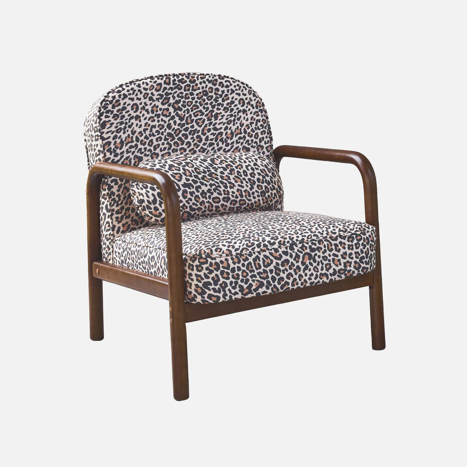 Scandinavische ronde fauteuil in heveahout en luipaardprint Photo6