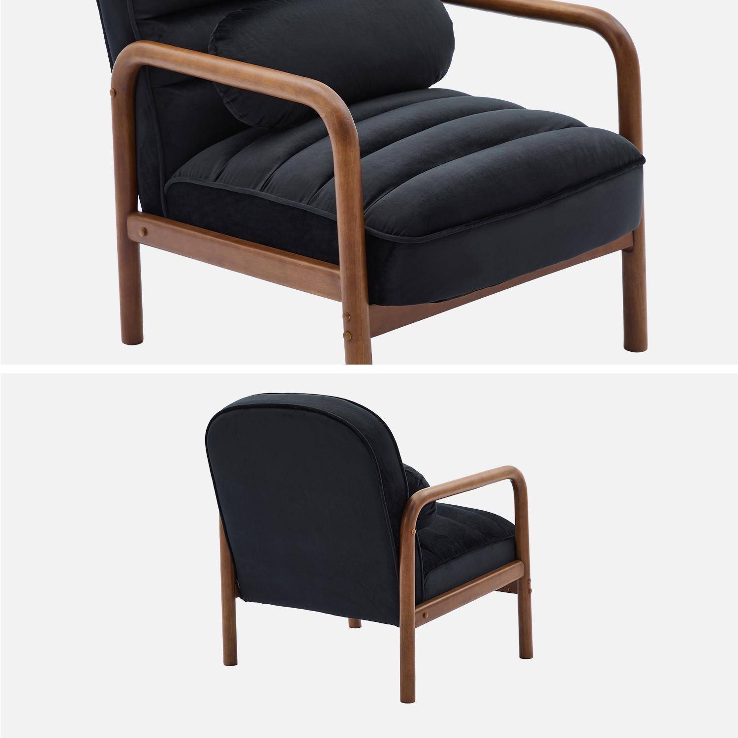 Fauteuil scandinave bois d'hévéa teinté noyer et tissu velours noir Photo3