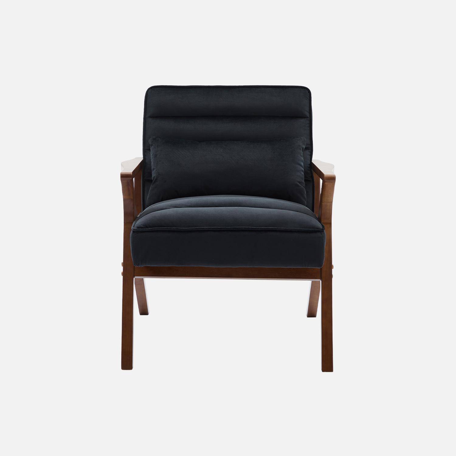 Fauteuil scandinave bois d'hévéa et velours noir Photo2