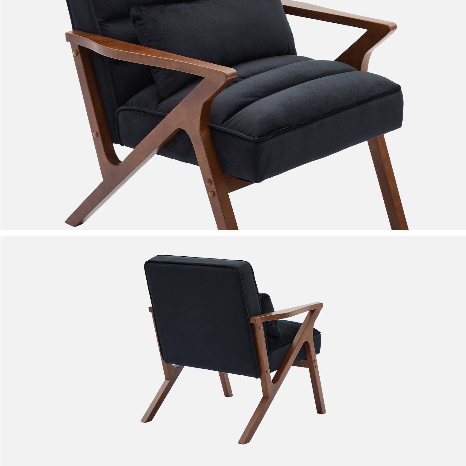 Fauteuil scandinave bois d'hévéa et velours noir Photo3