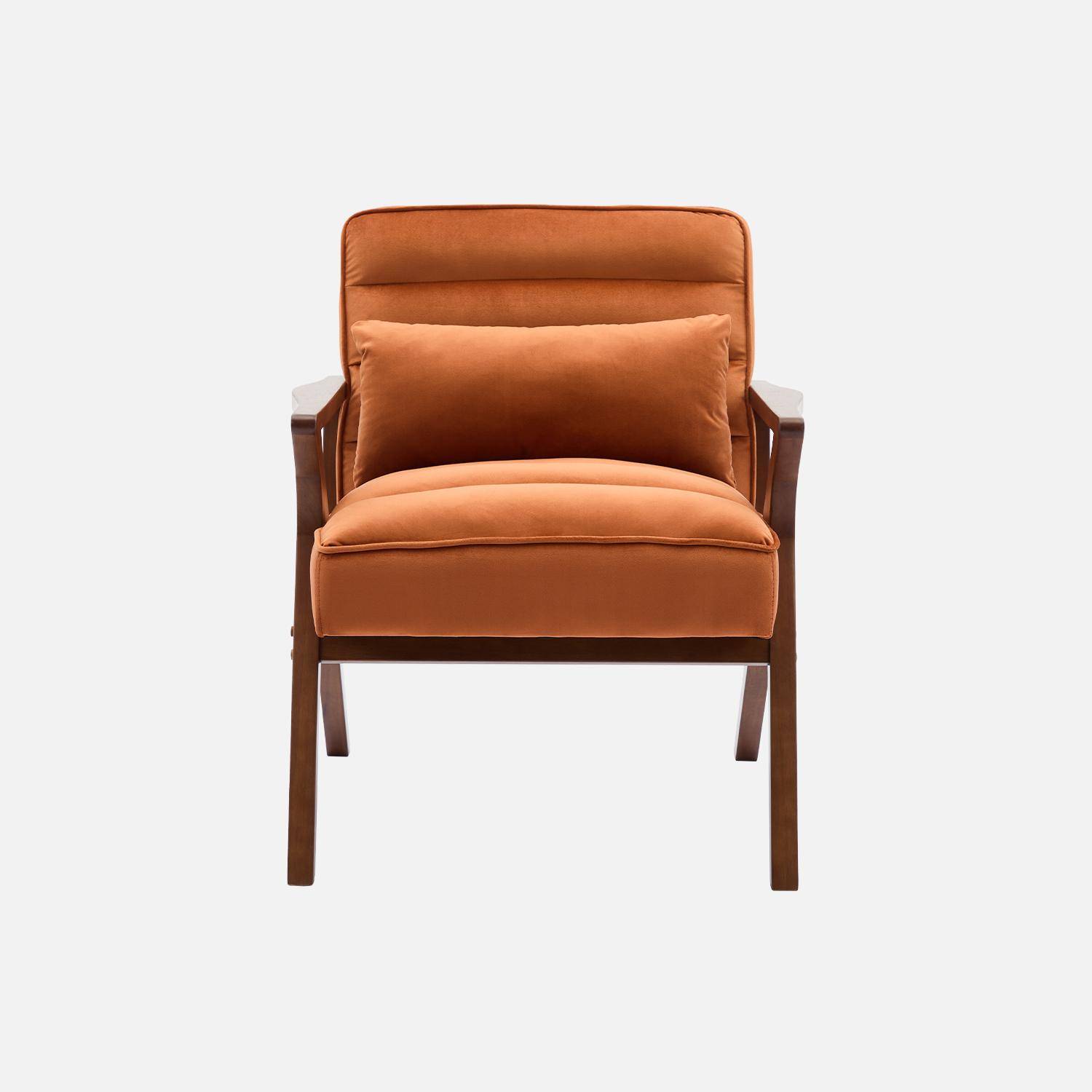 Fauteuil scandinave bois d'hévéa et velours terracotta Photo2