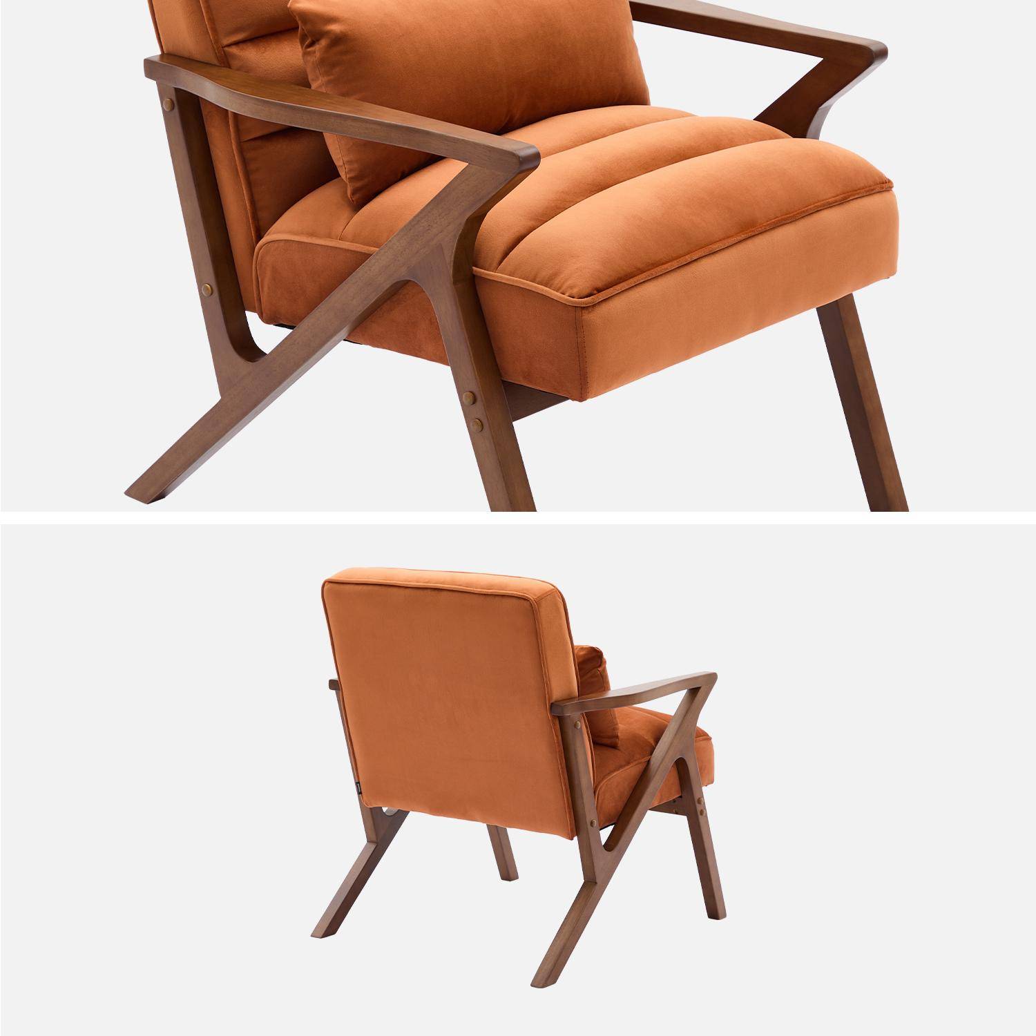 Fauteuil scandinave bois d'hévéa et velours terracotta Photo3