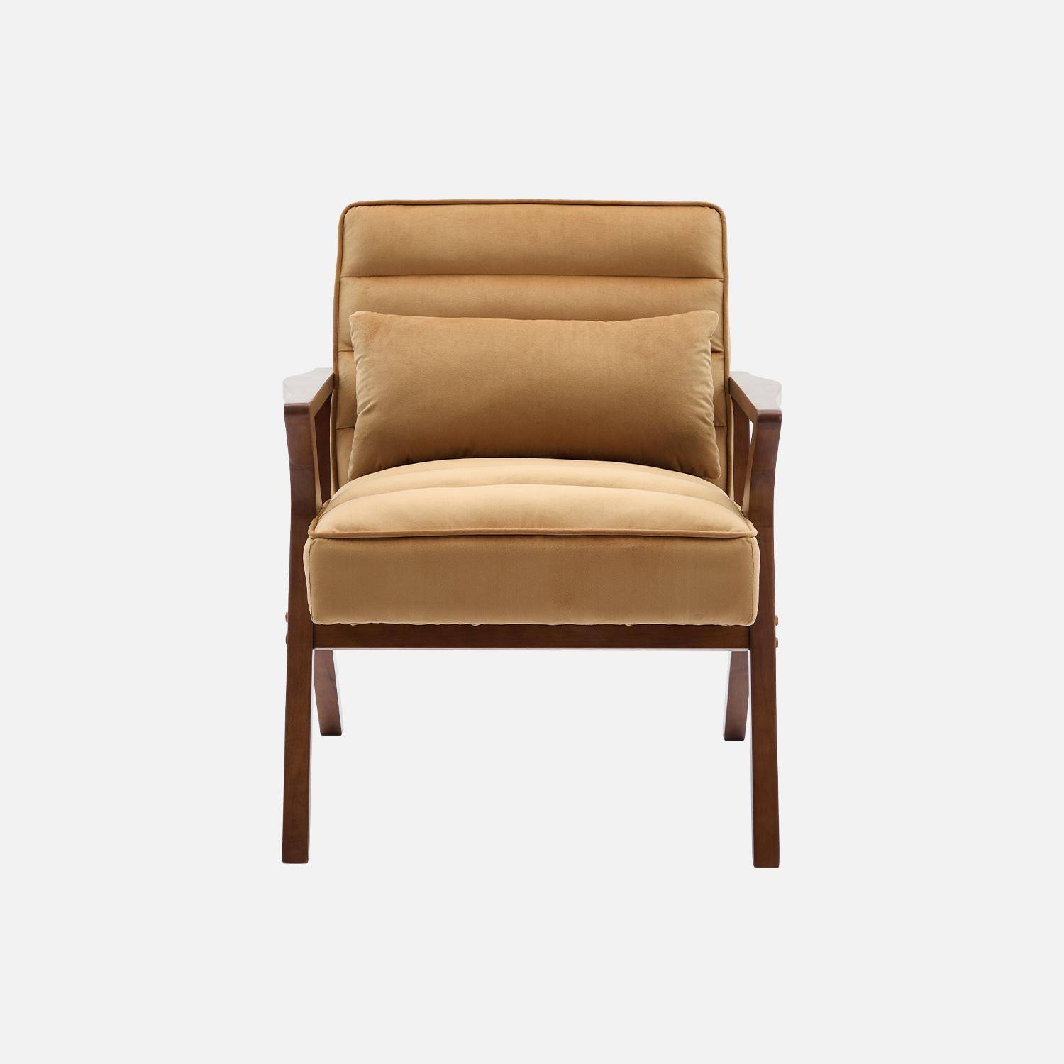 Fauteuil scandinave bois d'hévéa et velours taupe,sweeek,Photo4