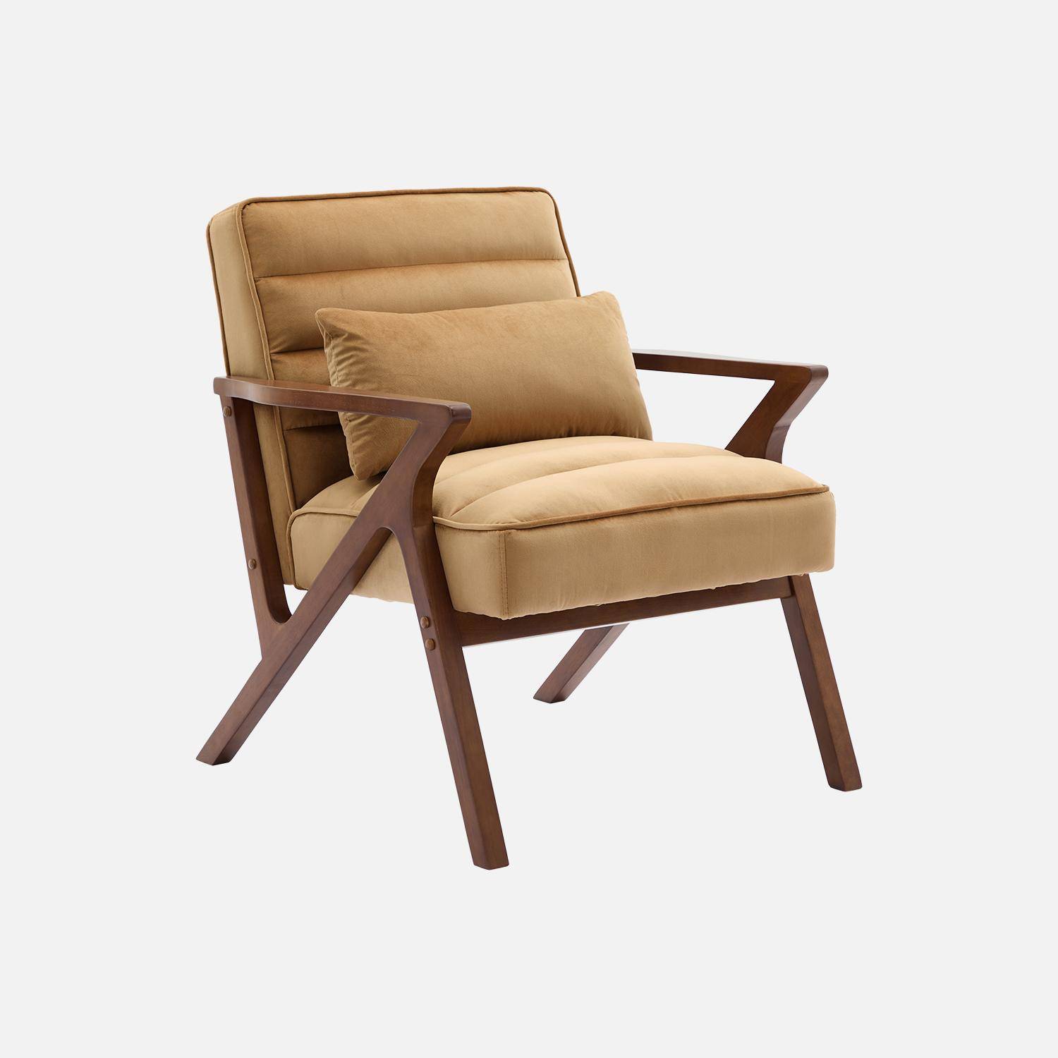 Fauteuil scandinave bois d'hévéa et velours taupe,sweeek,Photo1