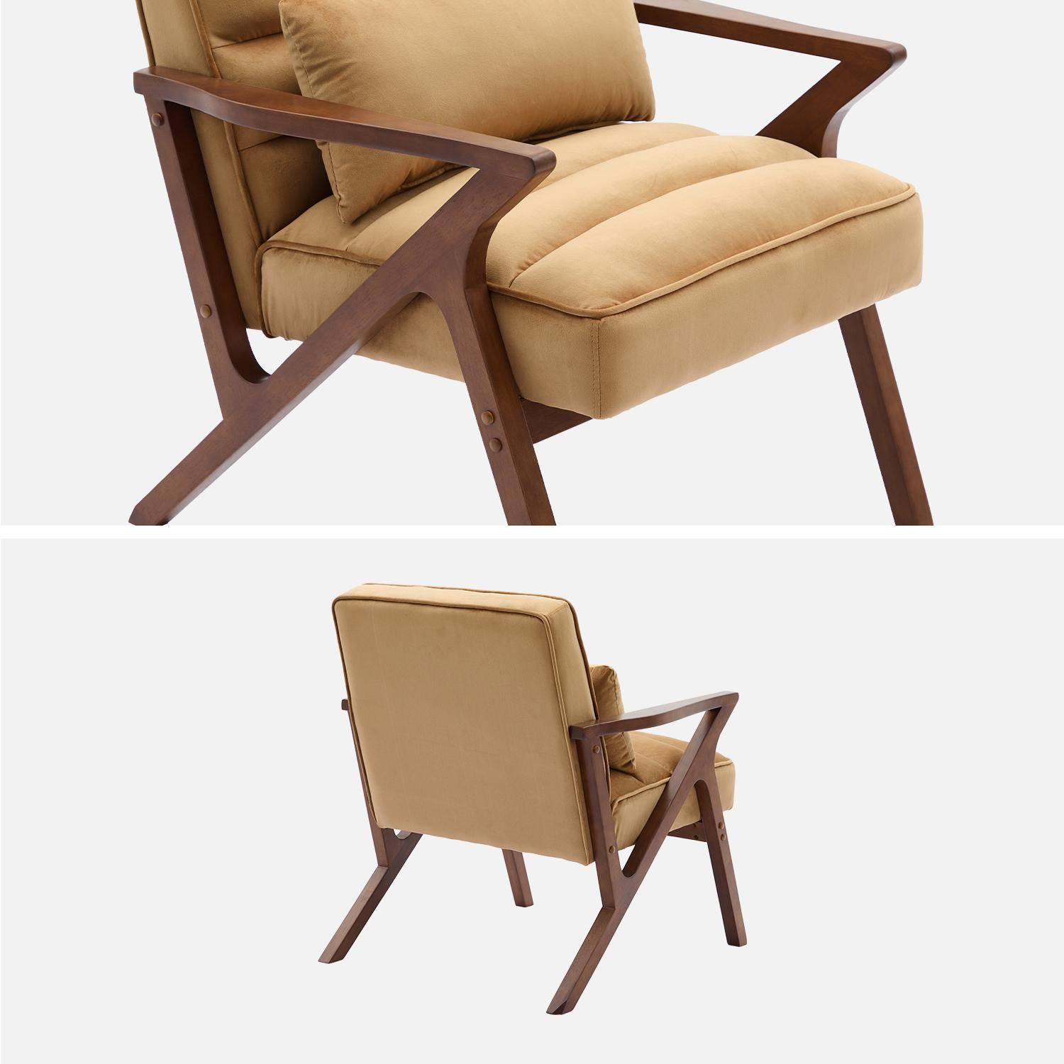 Fauteuil scandinave bois d'hévéa et velours taupe Photo3