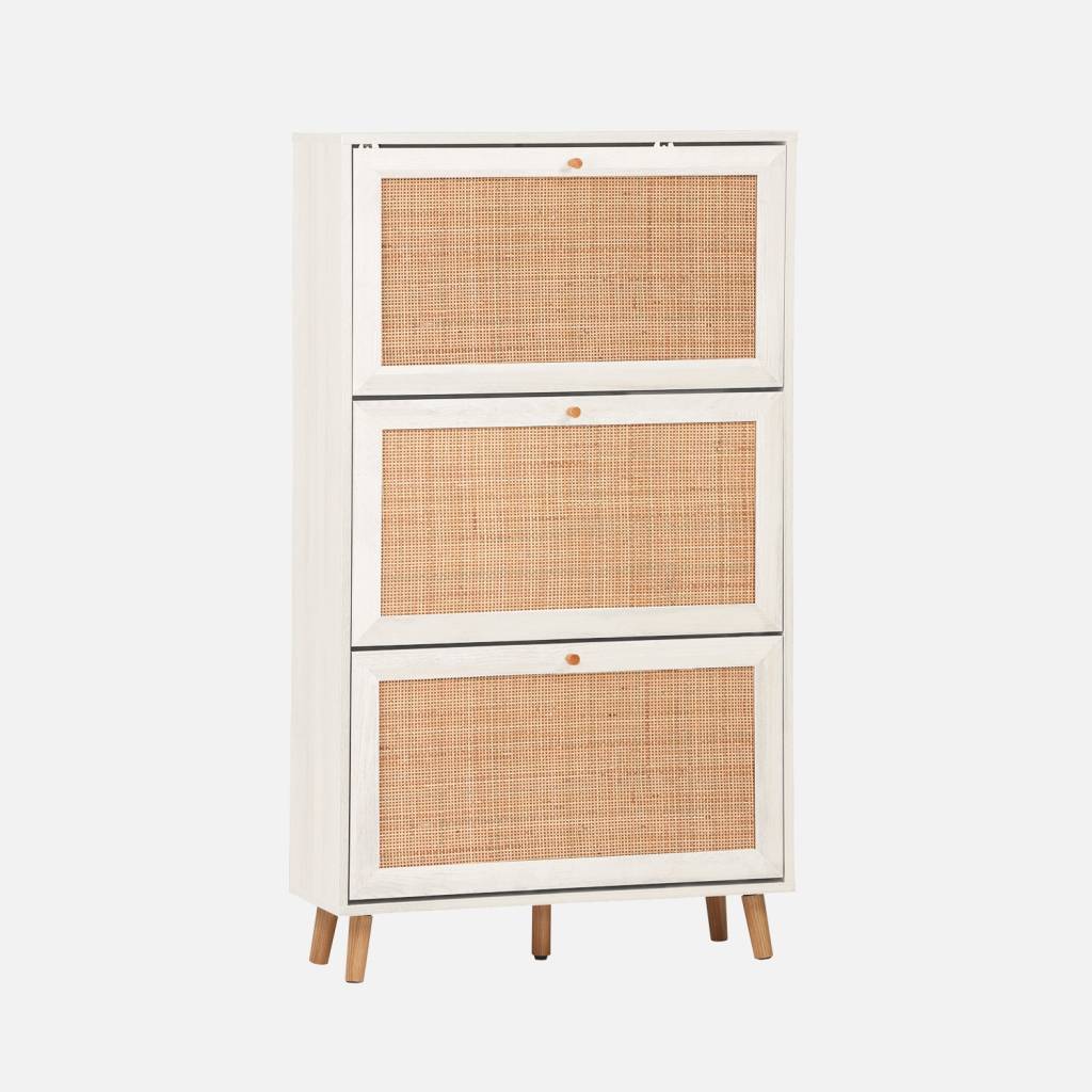 Mueble zapatero de ca&ntilde;a, Blanco roto
