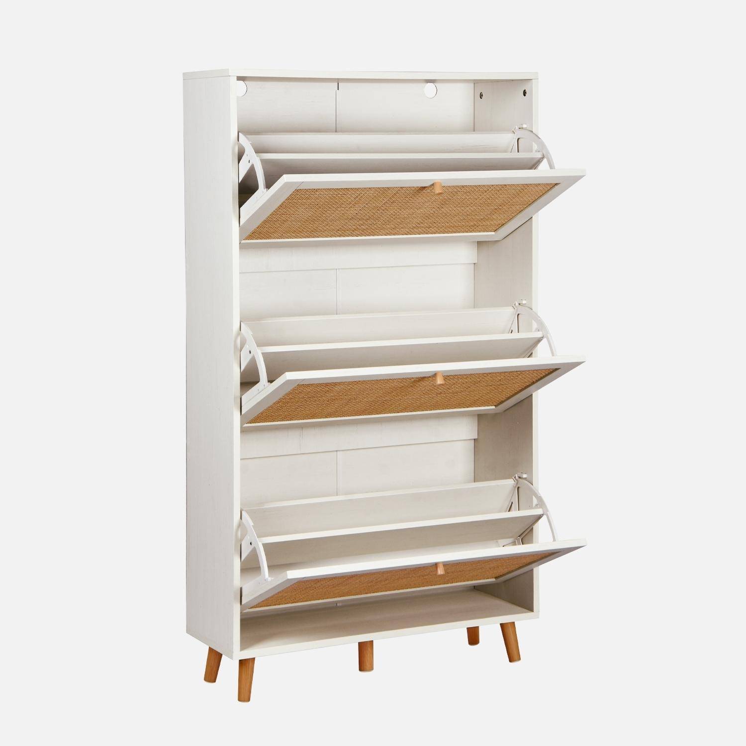 Schoenenkast met 3 kleplades houtdecor en rotan 75cm wit - Bohème Photo4