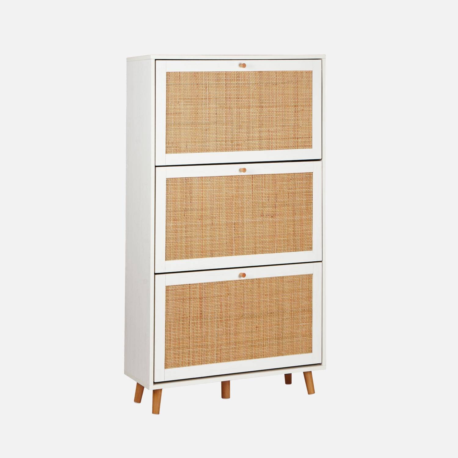 Mueble zapatero de caña, Boheme, Blanco, 75x26x131 cm Photo3