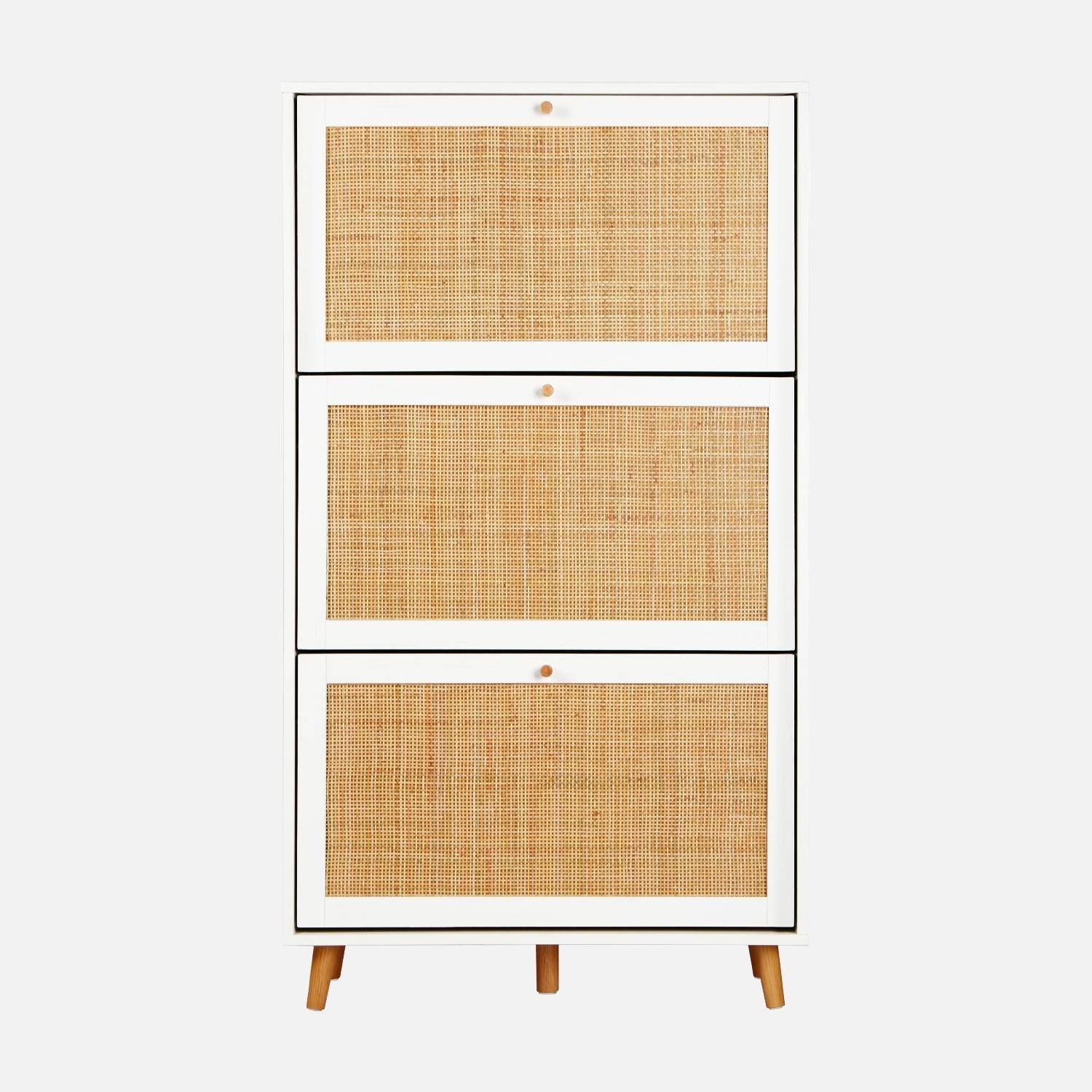 Schoenenkast met 3 kleplades houtdecor en rotan 75cm wit - Bohème,sweeek,Photo6