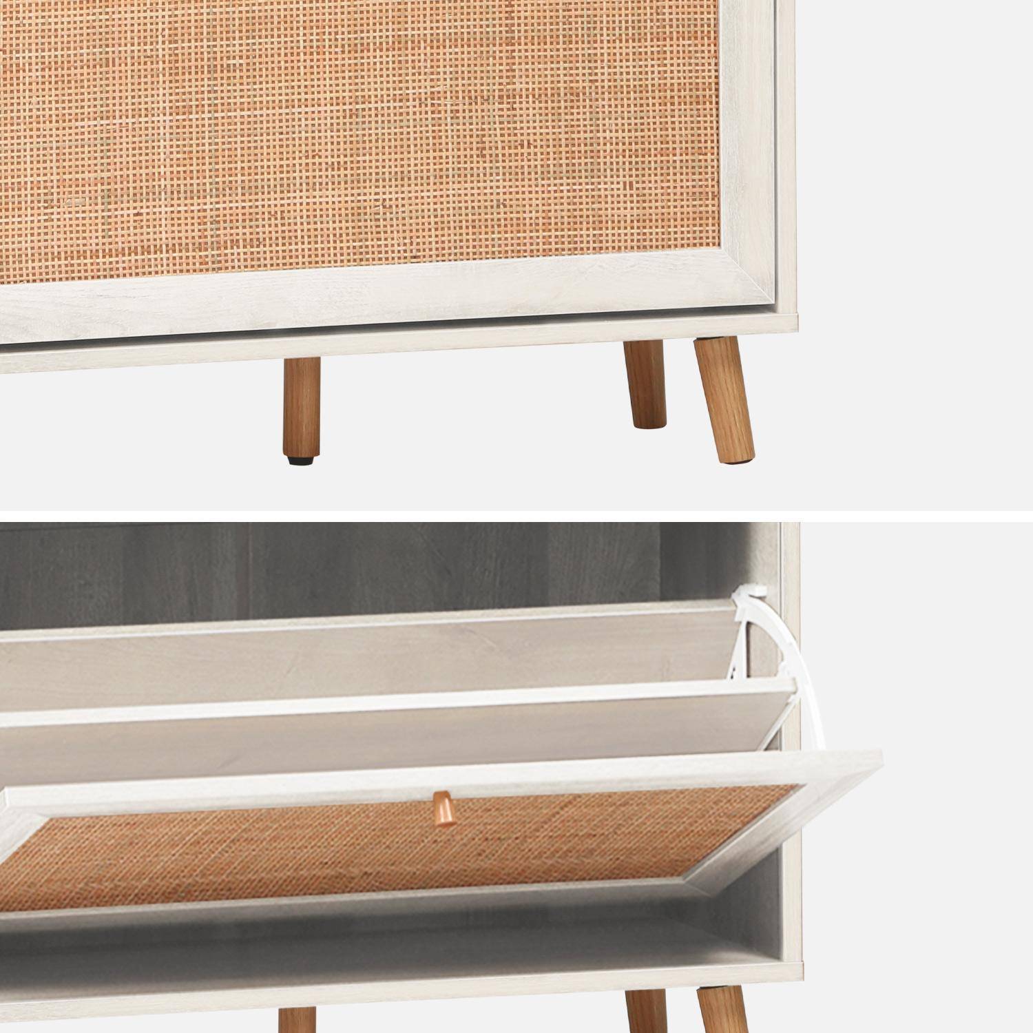Biała szafka na buty, 3 klapy z rattanu, Bohème, szer. 75 x gł. 26 x wys. 131 cm,sweeek,Photo6
