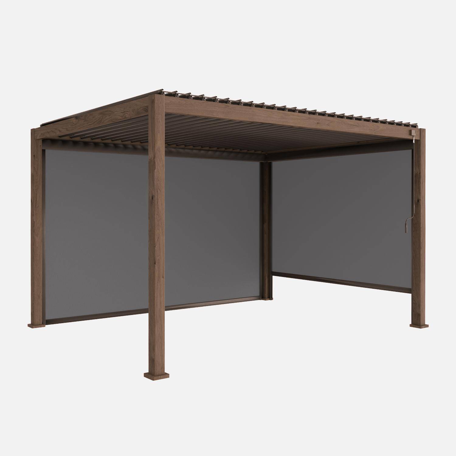 Pergola met lamellendak in imitatie houtkleur 300 x 400cm, aluminium met verstelbare lamellen + luifel 300cm + luifel 400cm,sweeek,Photo2