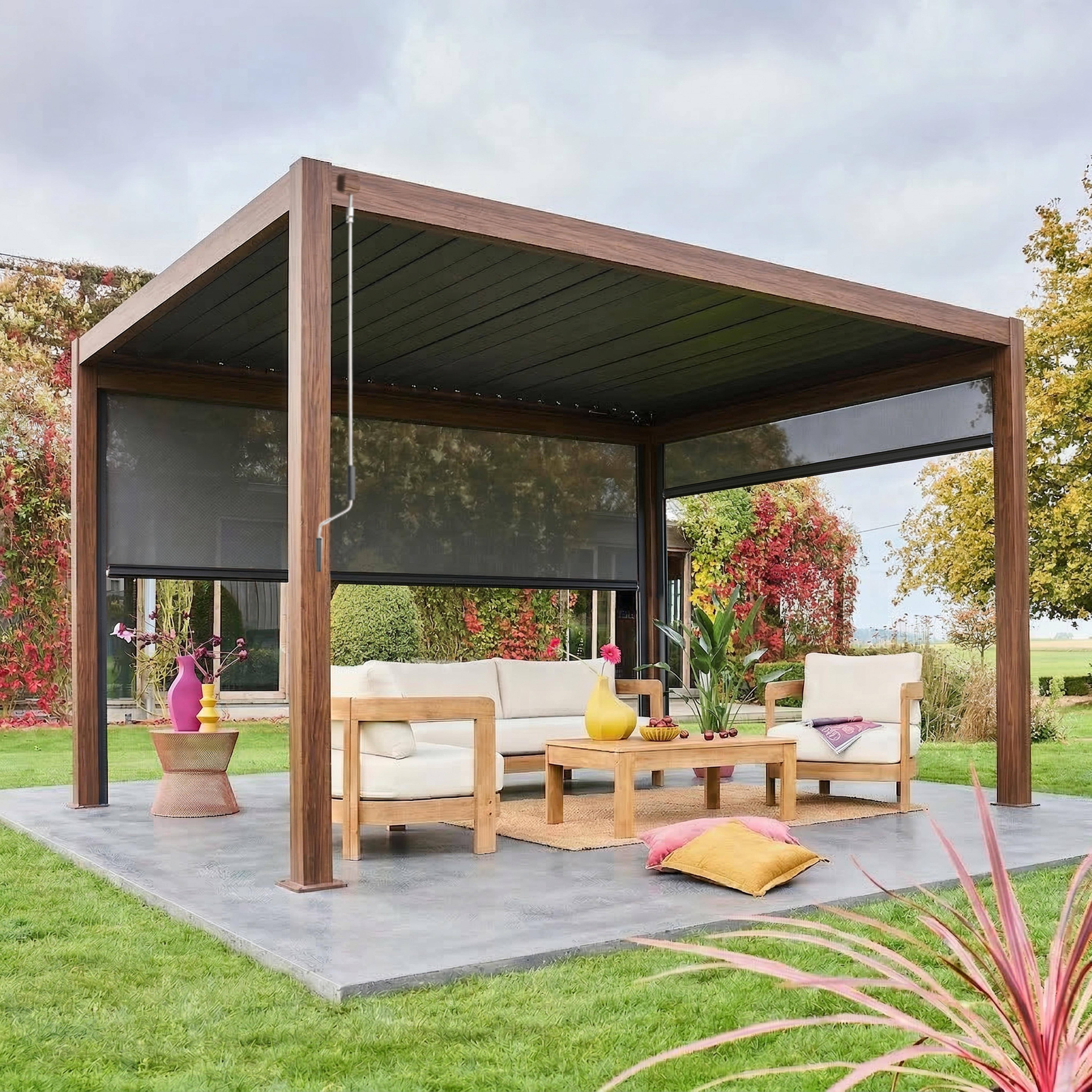 Pérgola bioclimática 3x4m + 2 toldos verticales de 3m y 4m Madera - 400x300x250 cm,sweeek,Photo4