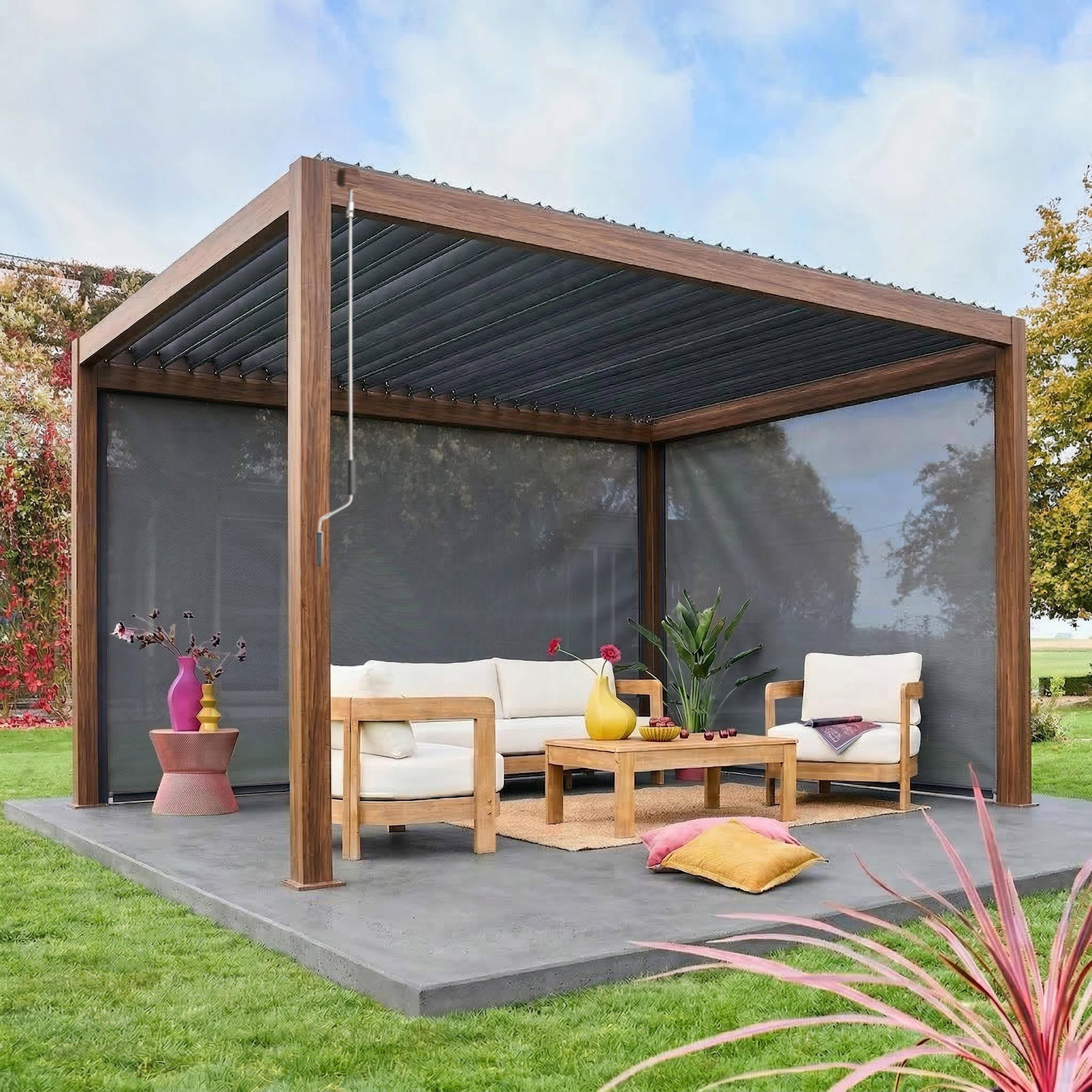 Pérgola bioclimática 3x4m + 2 toldos verticales de 3m y 4m Madera - 400x300x250 cm Photo2