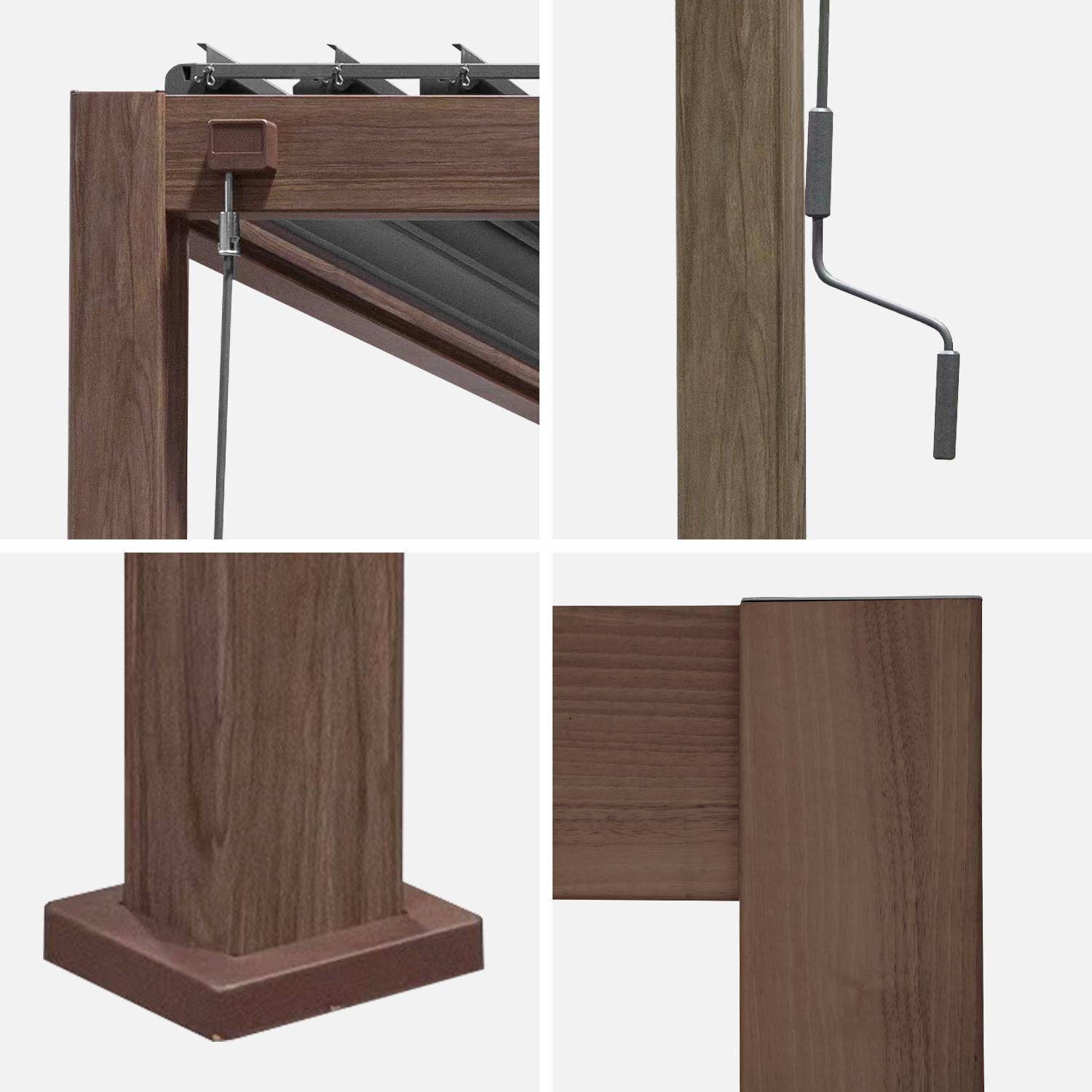 Pergola met lamellendak in imitatie houtkleur 300 x 400cm, aluminium met verstelbare lamellen + luifel 300cm + luifel 400cm Photo5
