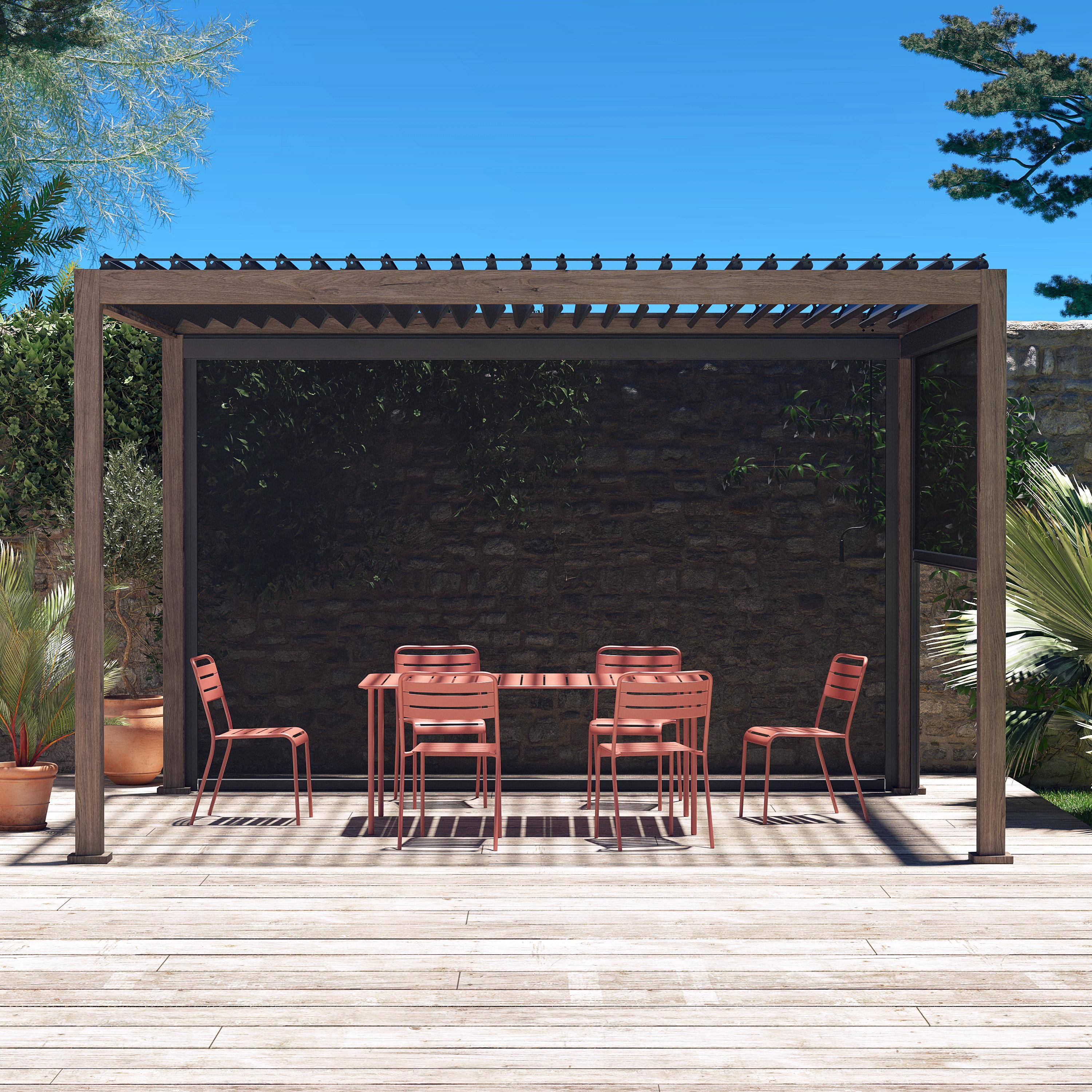 Pergola met lamellendak in imitatie houtkleur 300 x 400cm, aluminium met verstelbare lamellen + luifel 300cm + luifel 400cm,sweeek,Photo1