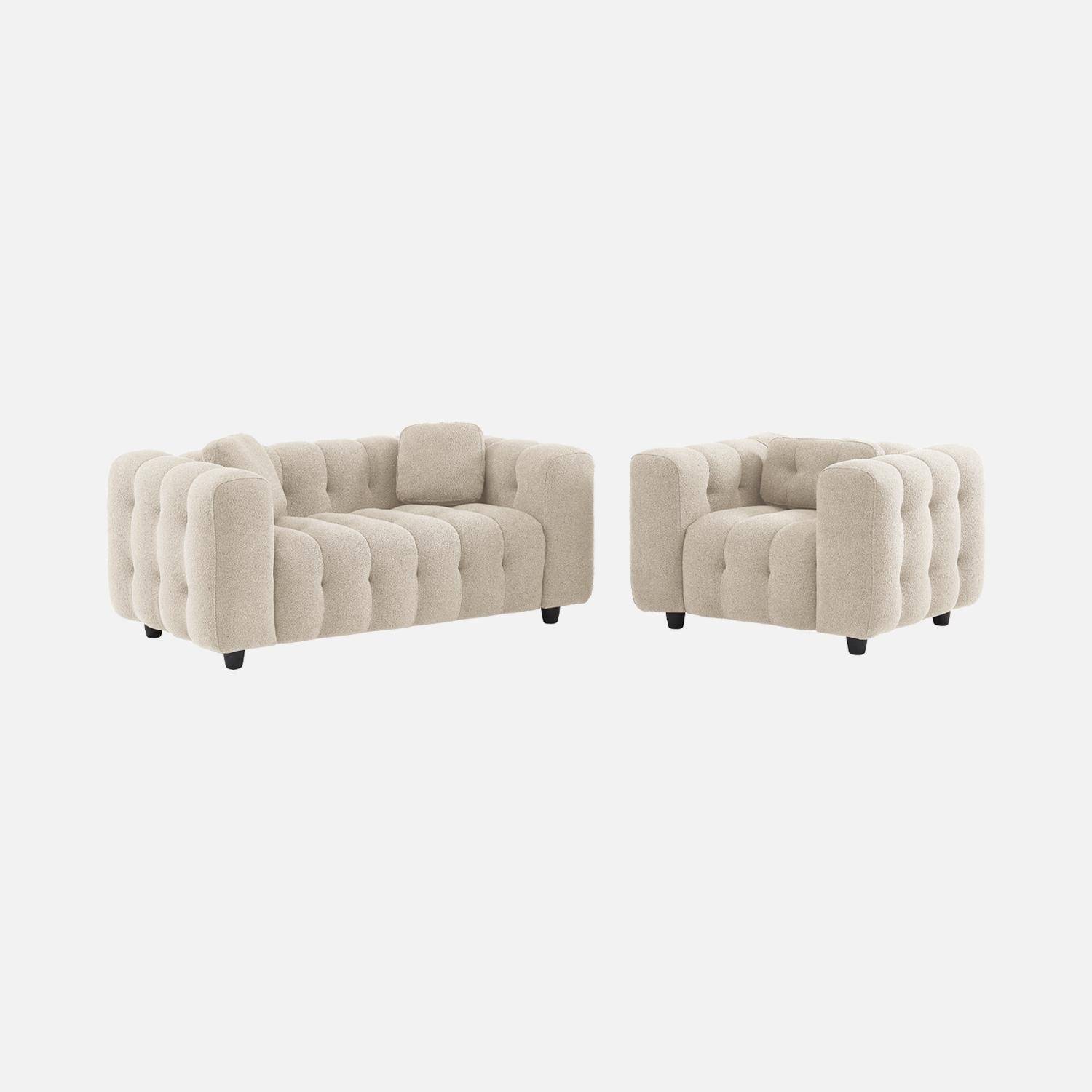1-zits fauteuil in beige boucléstof met eucalyptushout en multiplex onderstel,sweeek,Photo5