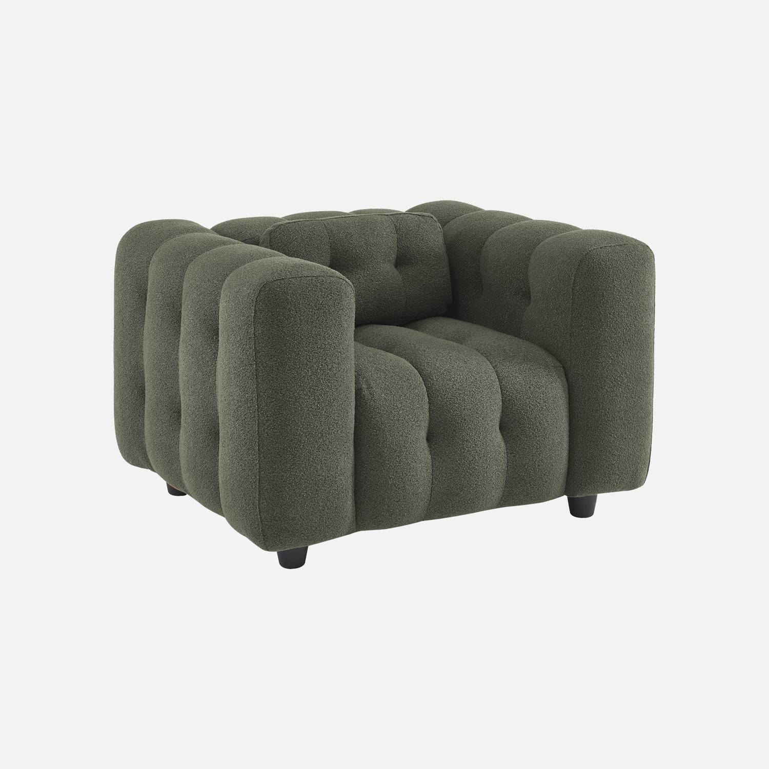 Fauteuil 1 place bouclette texturée capitonné kaki | sweeek