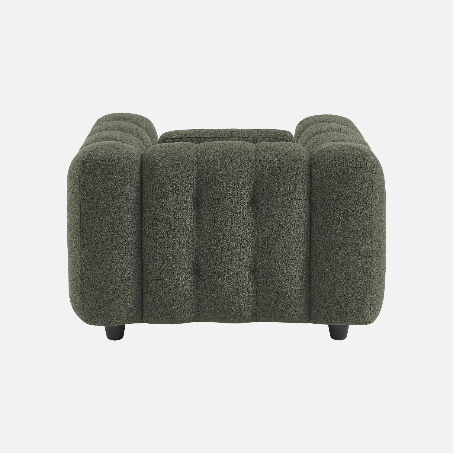 1-zits fauteuil in donker kaki boucléstof, frame in eucalyptushout en multiplex Photo5