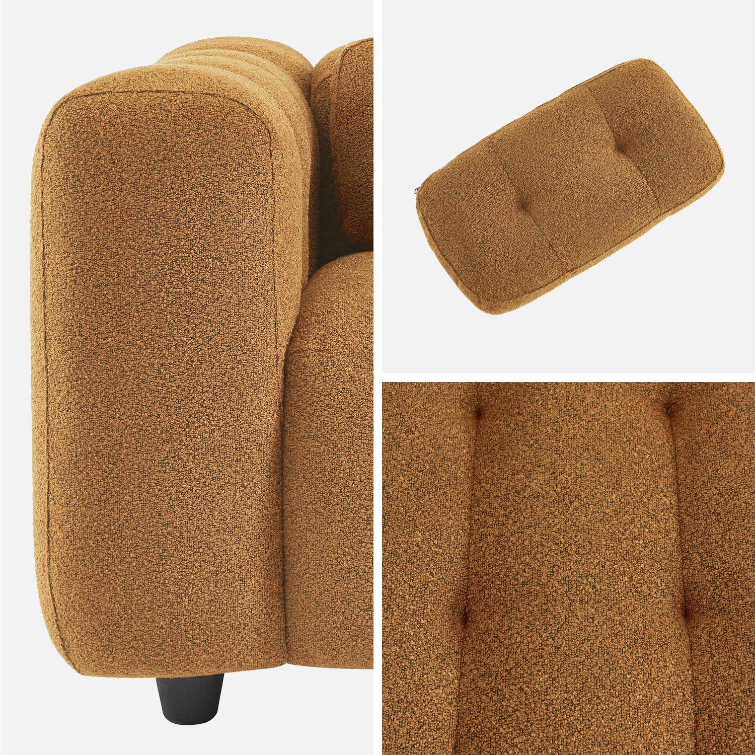 Fauteuil 1 place en bouclette texturée capitonné moutarde structure bois d'eucalyptus et contreplaqué  Photo4