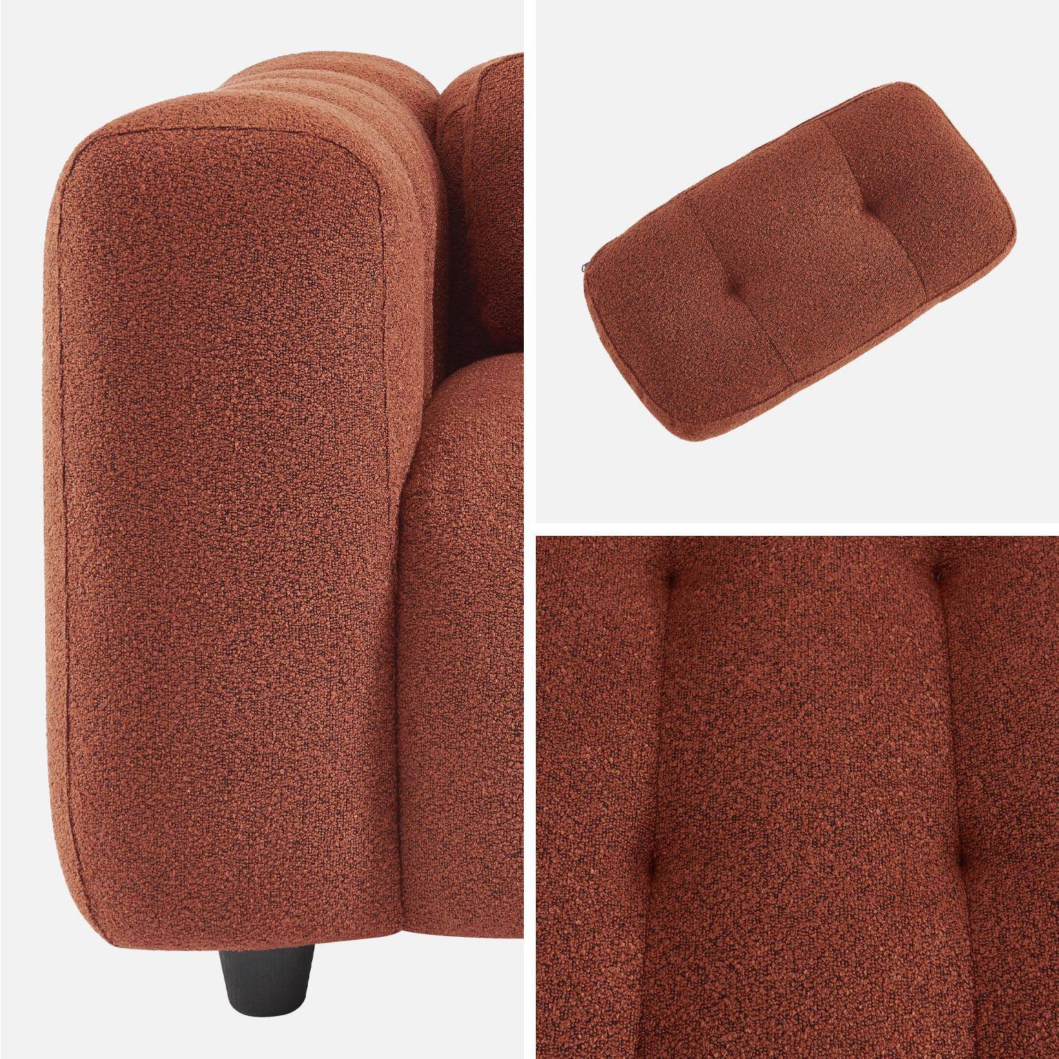 Fauteuil 1 place en bouclette texturée capitonné terracotta structure bois d'eucalyptus et contreplaqué  Photo4
