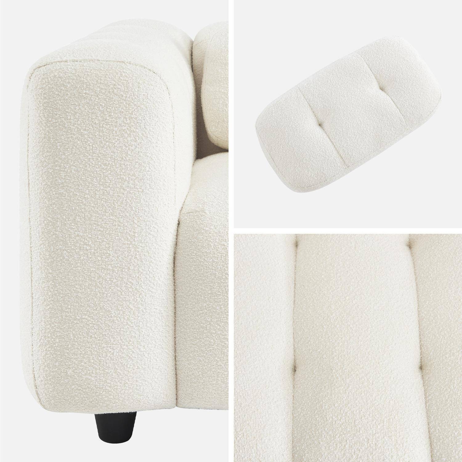 Fauteuil 1 place en bouclette texturée capitonné blanc structure bois d'eucalyptus et contreplaqué  Photo4
