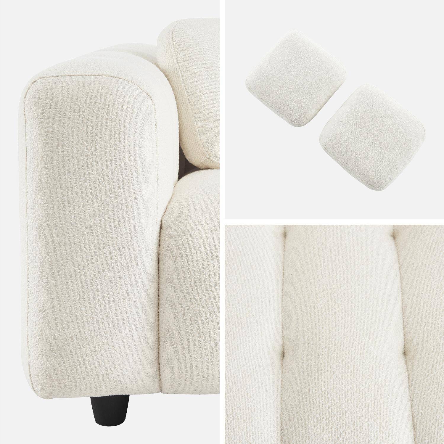 2-Sitzer-Sofa aus gepolstertem, strukturiertem Bouclé, weiß, Gestell aus Eukalyptusholz und Sperrholz - Leon Photo5