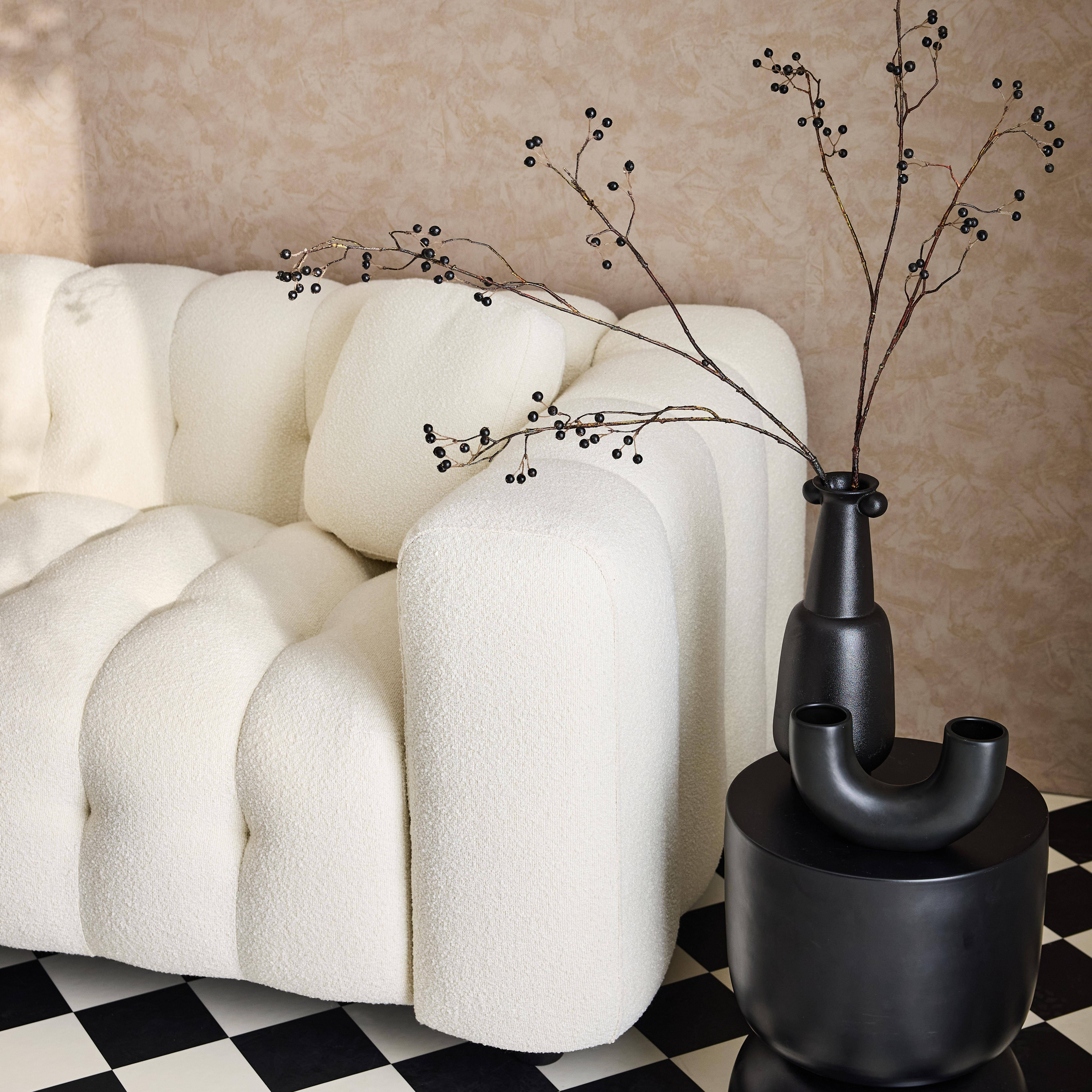 2-Sitzer-Sofa aus gepolstertem, strukturiertem Bouclé, weiß, Gestell aus Eukalyptusholz und Sperrholz - Leon Photo2
