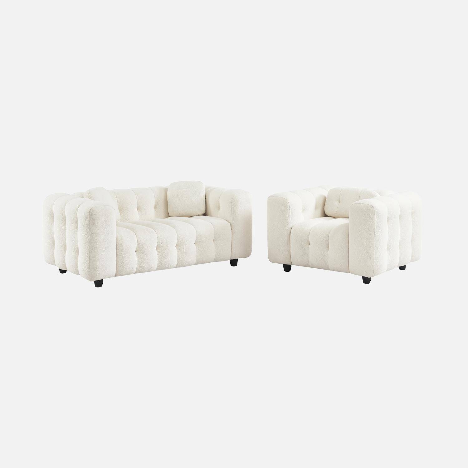 2-Sitzer-Sofa aus gepolstertem, strukturiertem Bouclé, weiß, Gestell aus Eukalyptusholz und Sperrholz - Leon Photo6