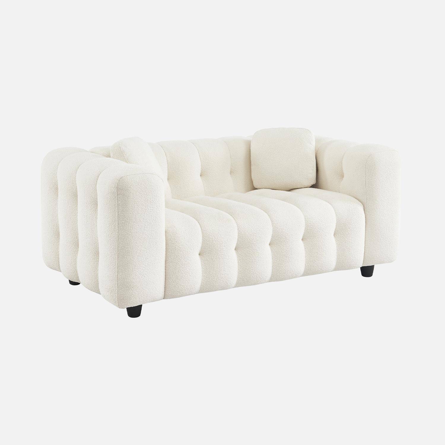 2-Sitzer-Sofa aus gepolstertem, strukturiertem Bouclé, weiß, Gestell aus Eukalyptusholz und Sperrholz - Leon,sweeek,Photo4