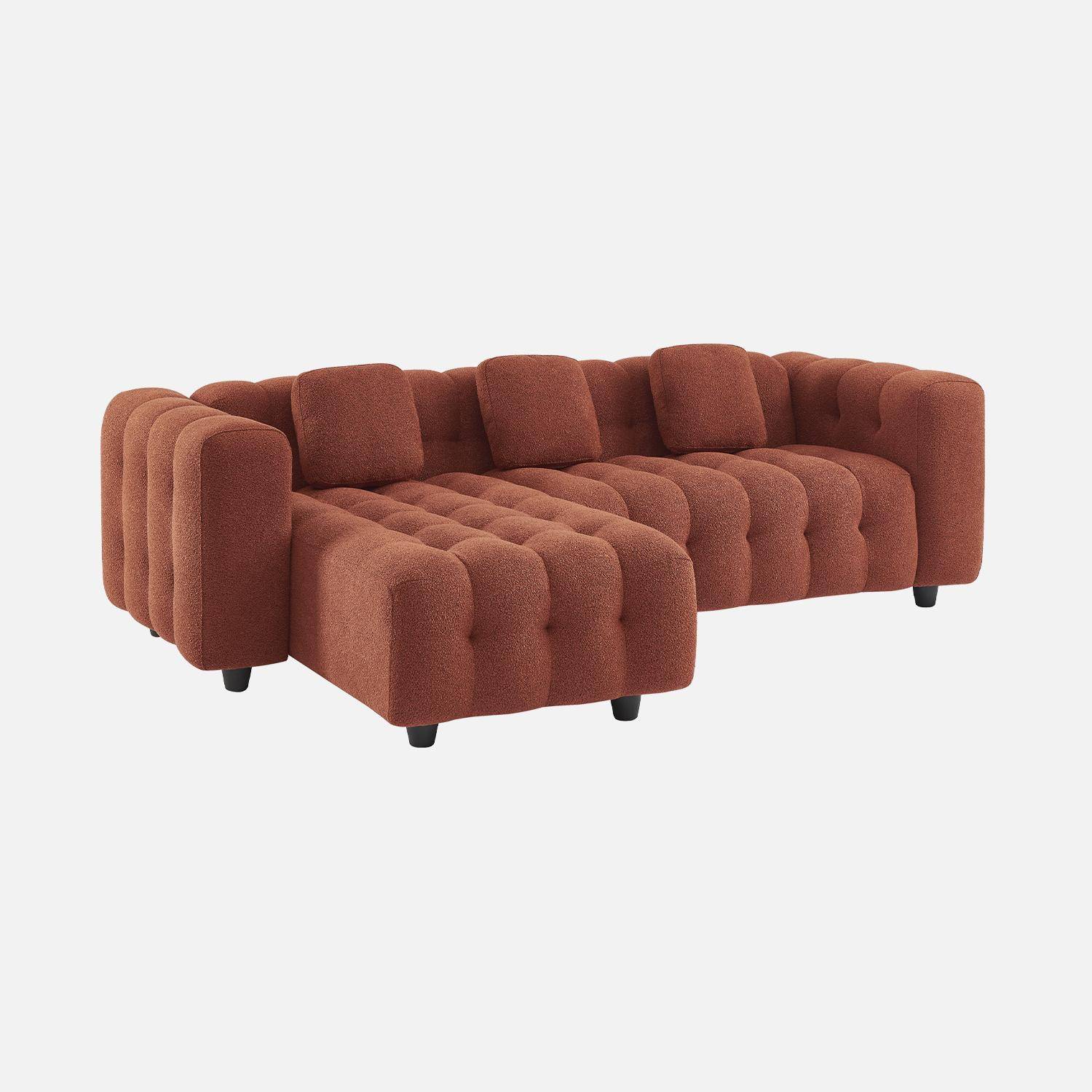 Canapé d'angle réversible 3-4 places bouclette texturée, terracotta, capitonné structure bois d'eucalyptus et contreplaqué ,sweeek,Photo5