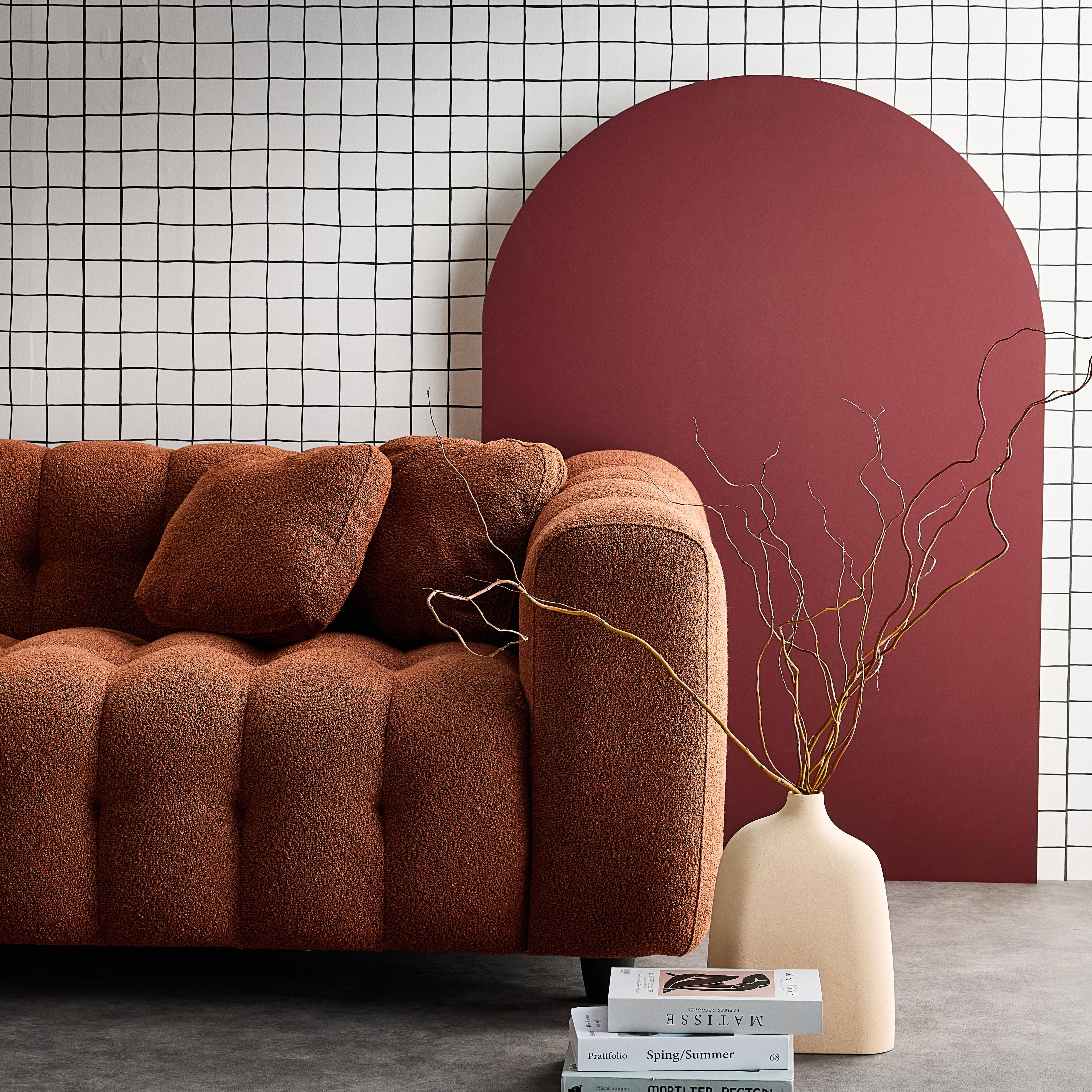 Canapé d'angle réversible 3-4 places bouclette texturée, terracotta, capitonné structure bois d'eucalyptus et contreplaqué ,sweeek,Photo3